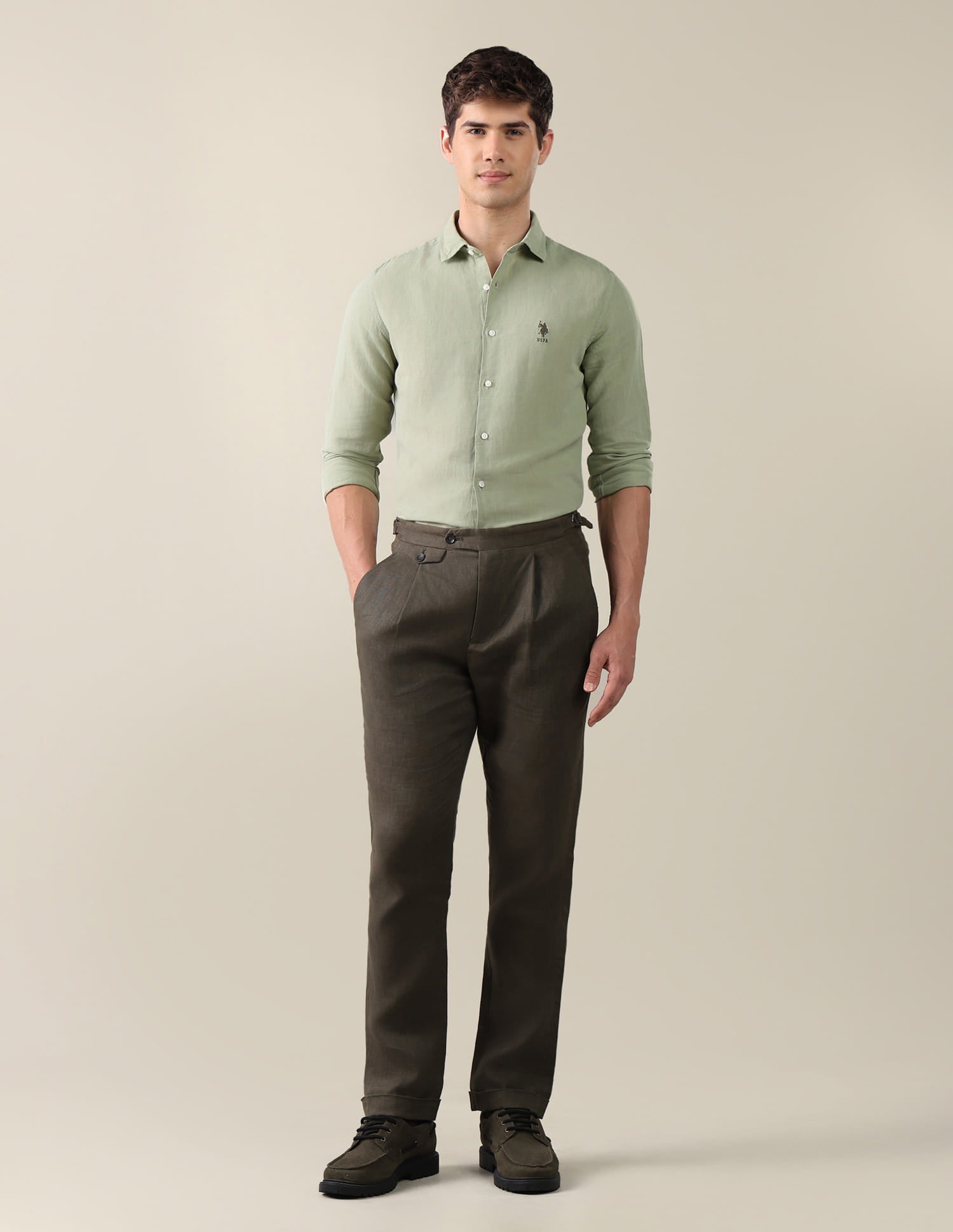 Solid Regular Fit Shirt Green - U.S. Polo Assn. India | Large