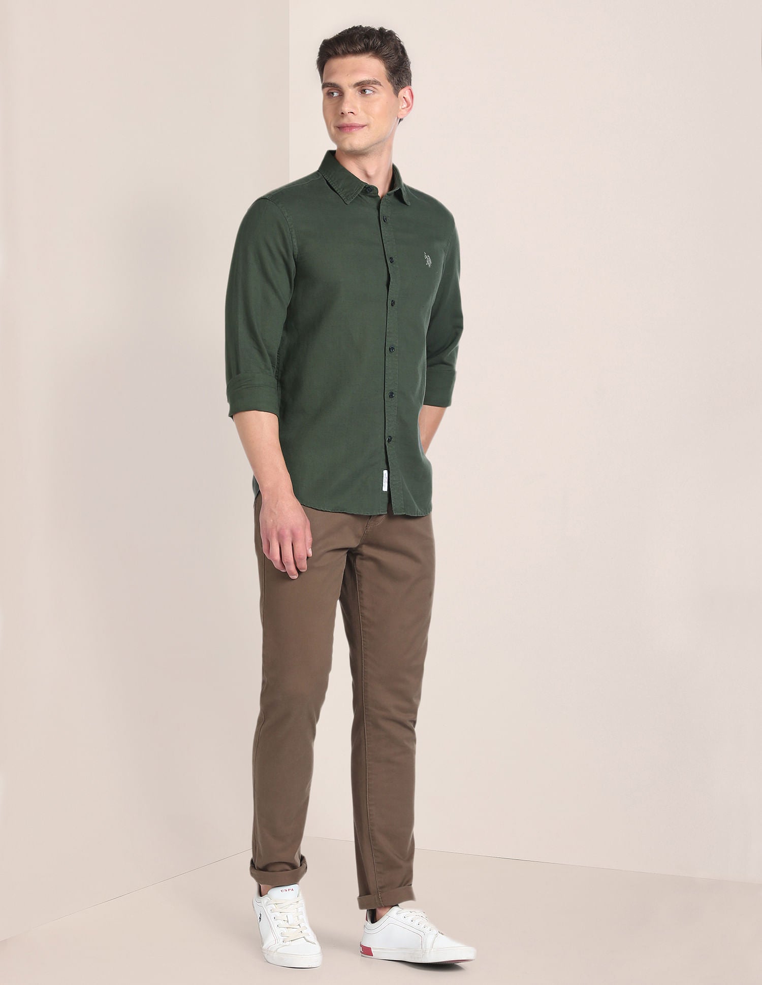 Linen Tailored Fit Shirt Olive - U.S. POLO ASSN. | Large