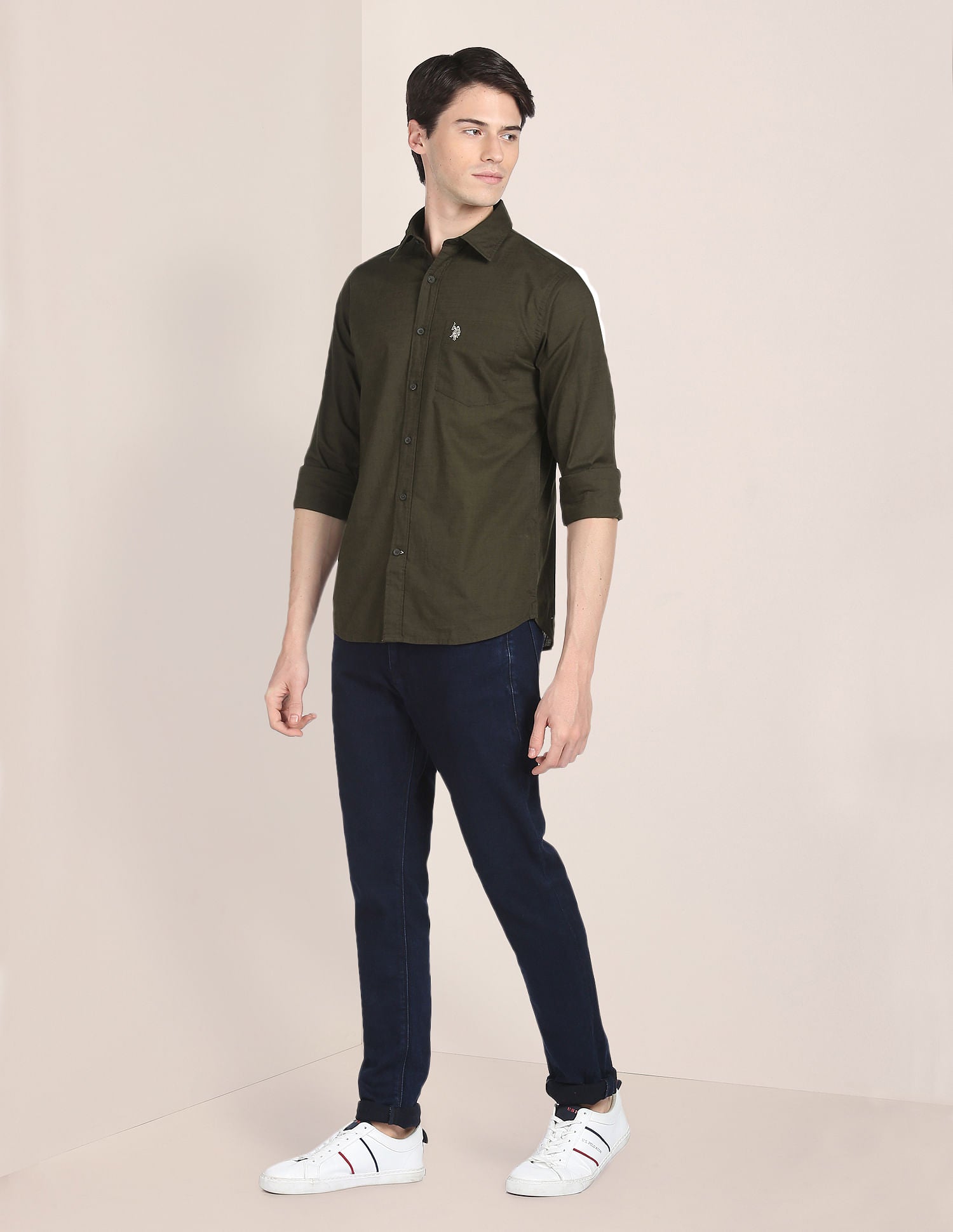 Regular Fit Solid Casual Shirt Olive - U.S. Polo Assn. India | Large
