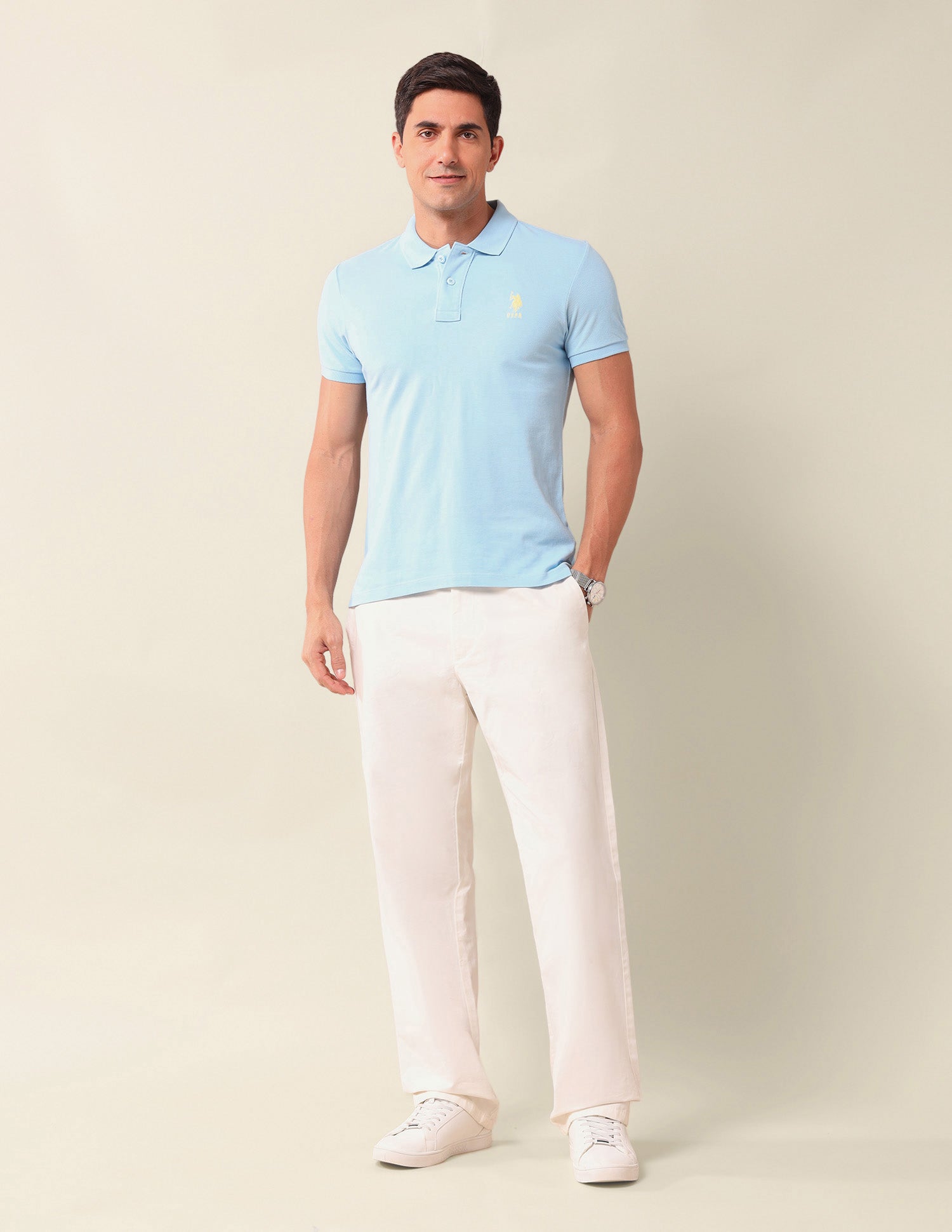 Solid Slim Fit Polo Shirt Light Blue - U.S. Polo Assn. India | Large