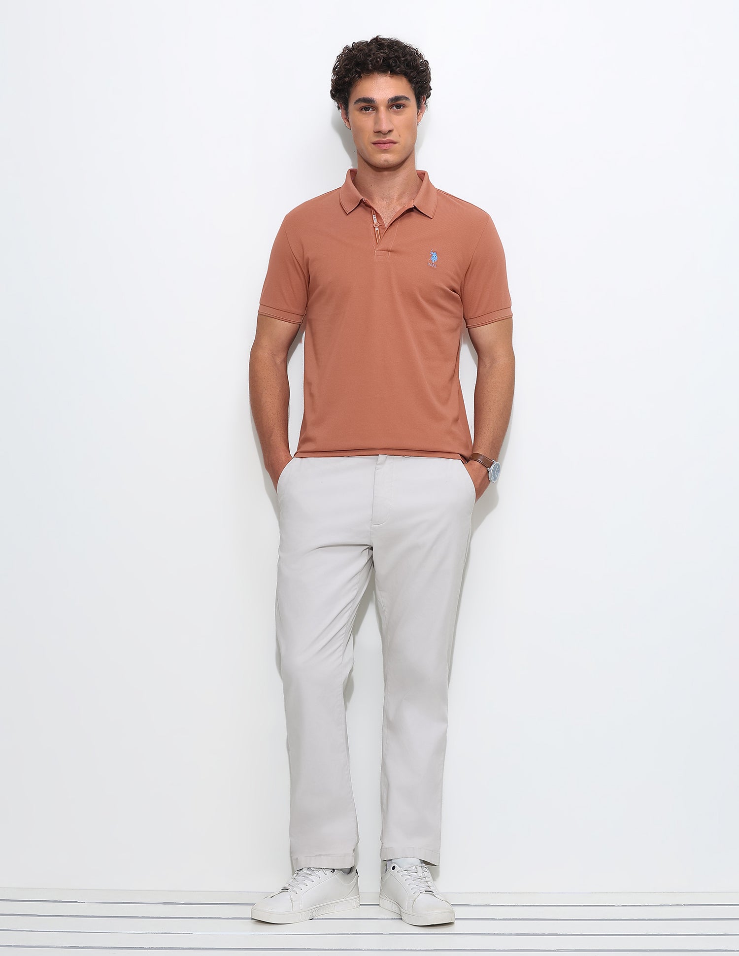 Solid Slim Fit Polo Shirt Orange - U.S. Polo Assn. India | Large