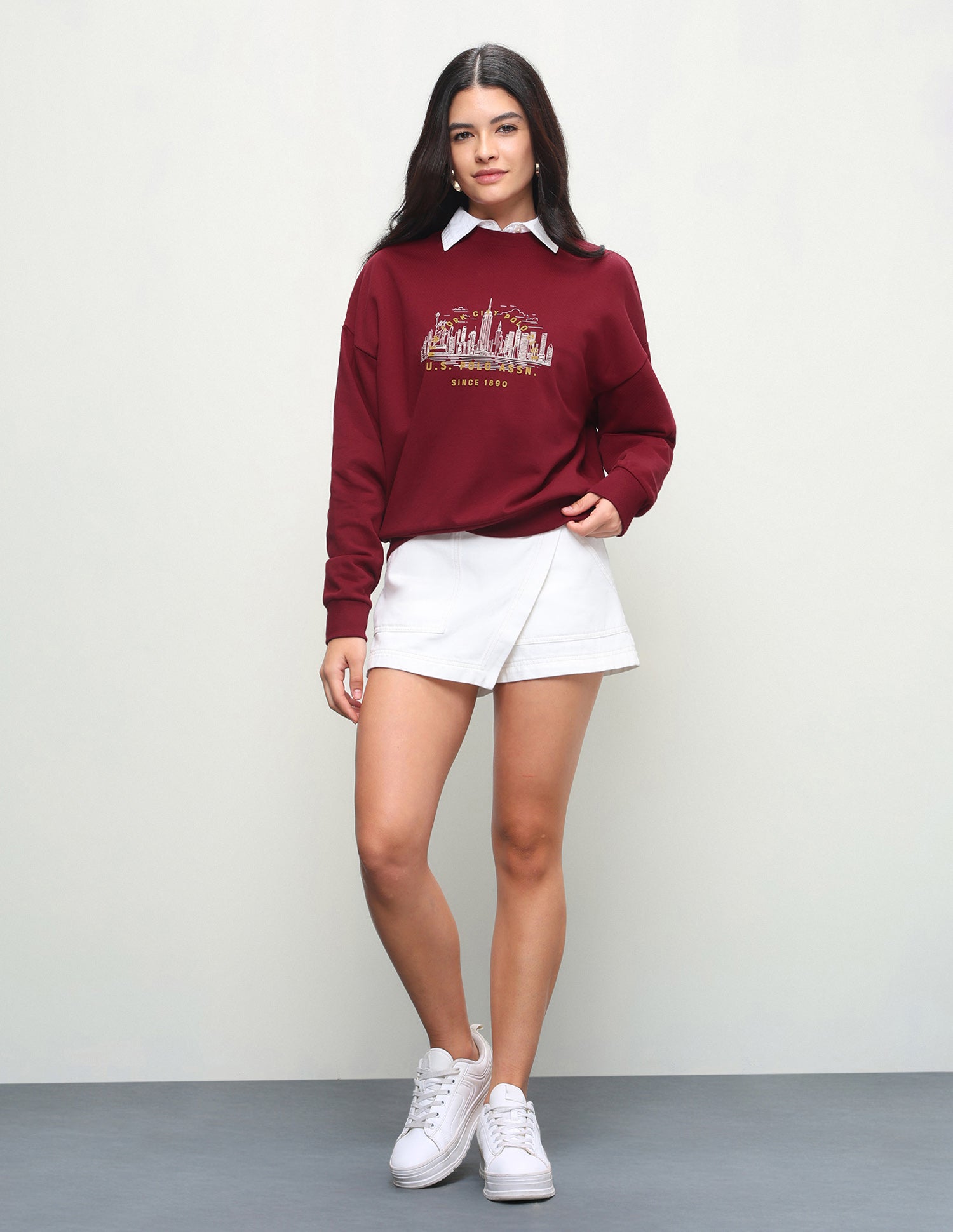 Graphic Brand Printed Oversized Fit Sweatshirt Dark Red - U.S. Polo Assn. India | Large