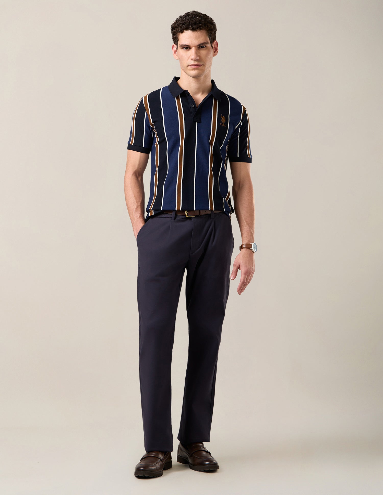 Vertical Striped Slim Fit Polo Shirt Blue - U.S. Polo Assn. India | Large