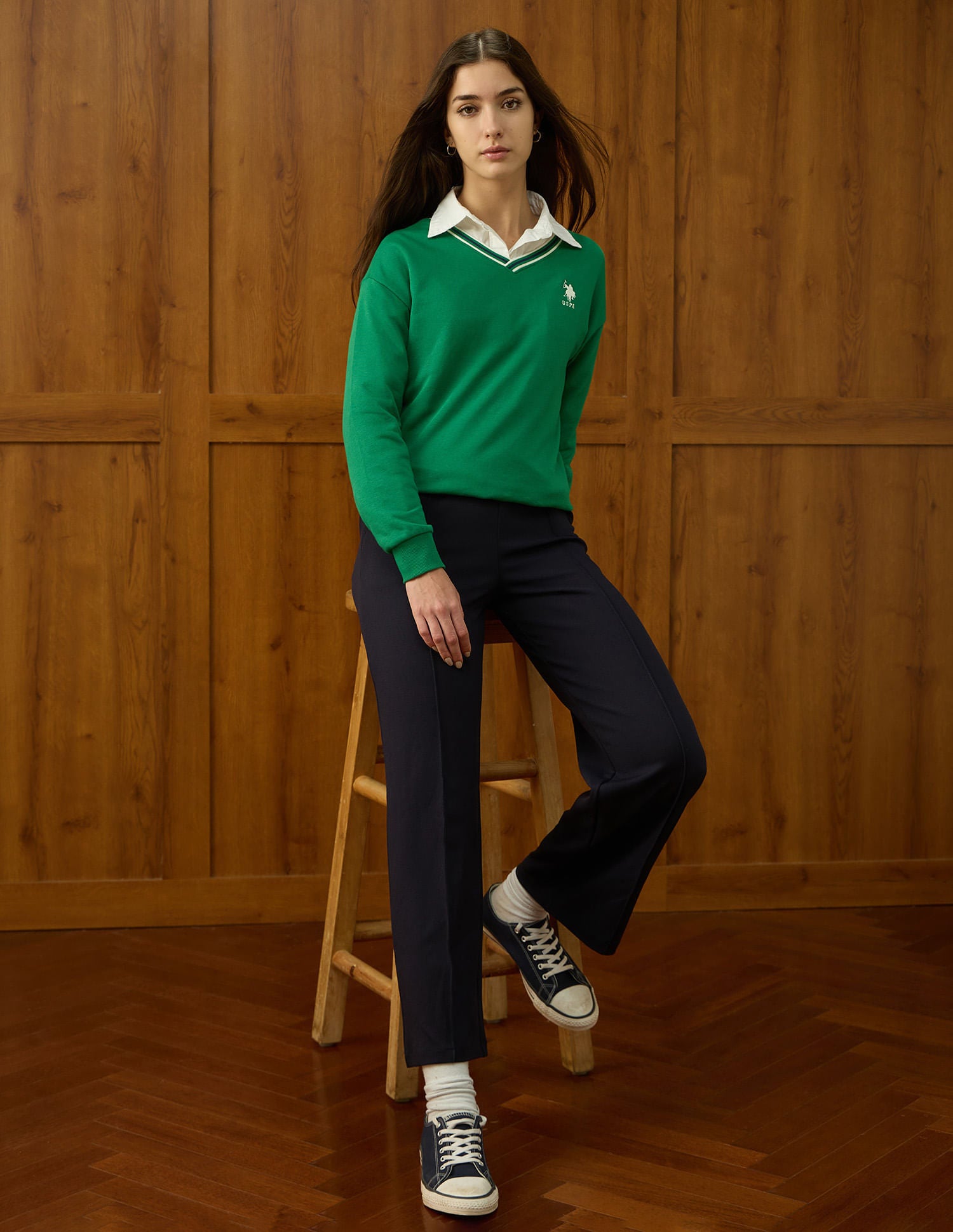 Solid Regular Fit Sweatshirt Green - U.S. POLO ASSN. | Large