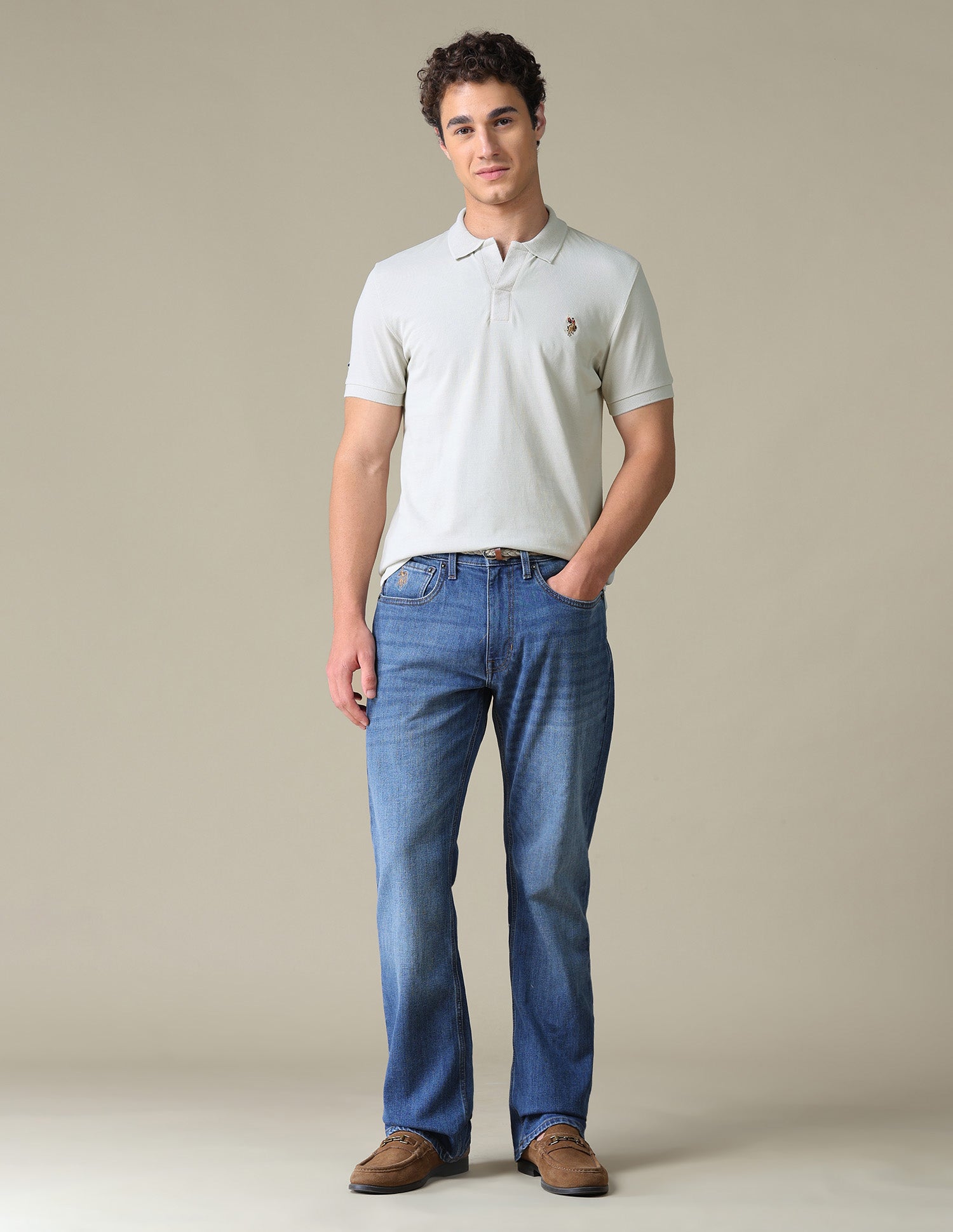 Solid Regular Fit Polo Shirt Beige - U.S. Polo Assn. India | Large