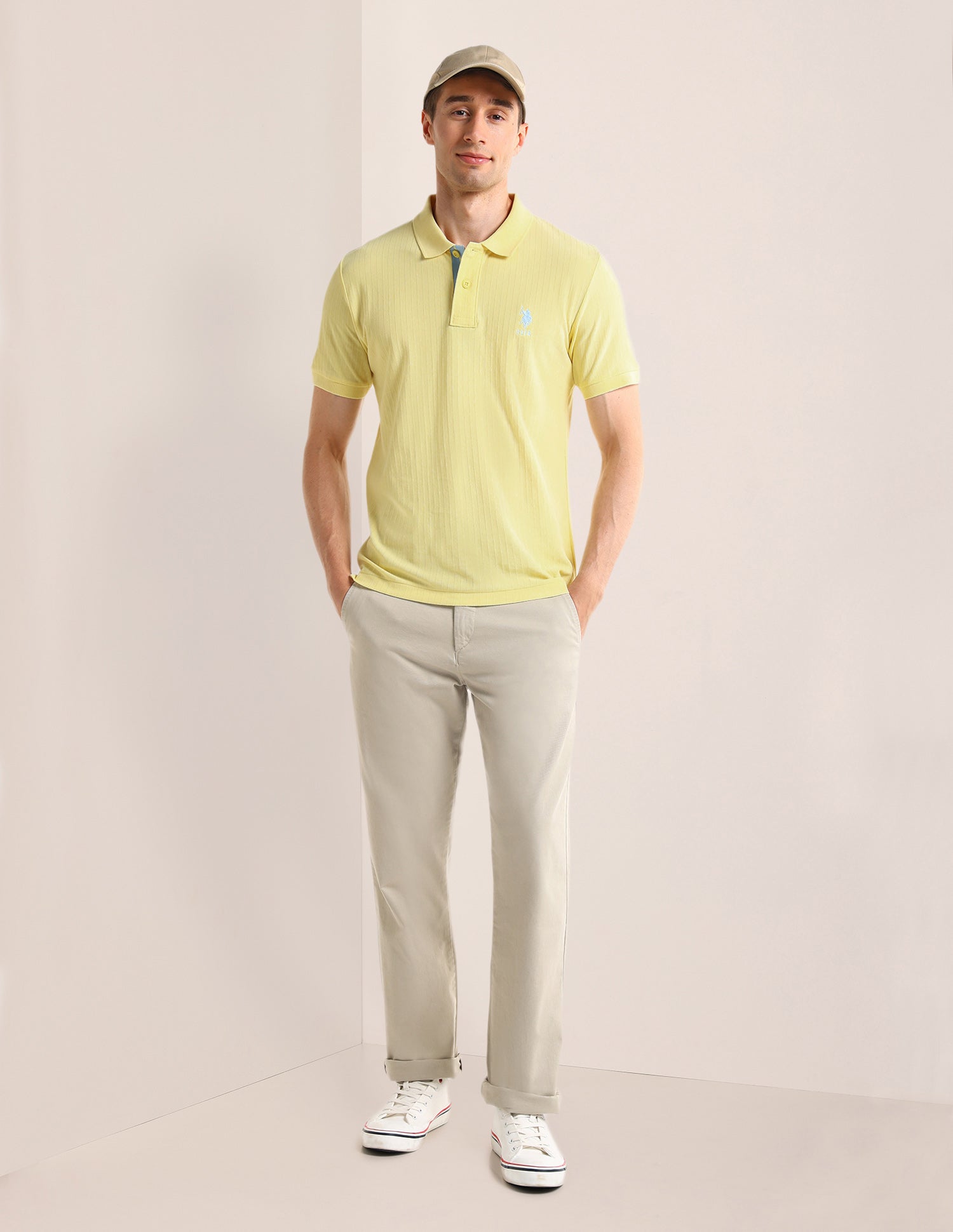 Textured Slim Fit Polo Shirt Light Yellow - U.S. Polo Assn. India | Large