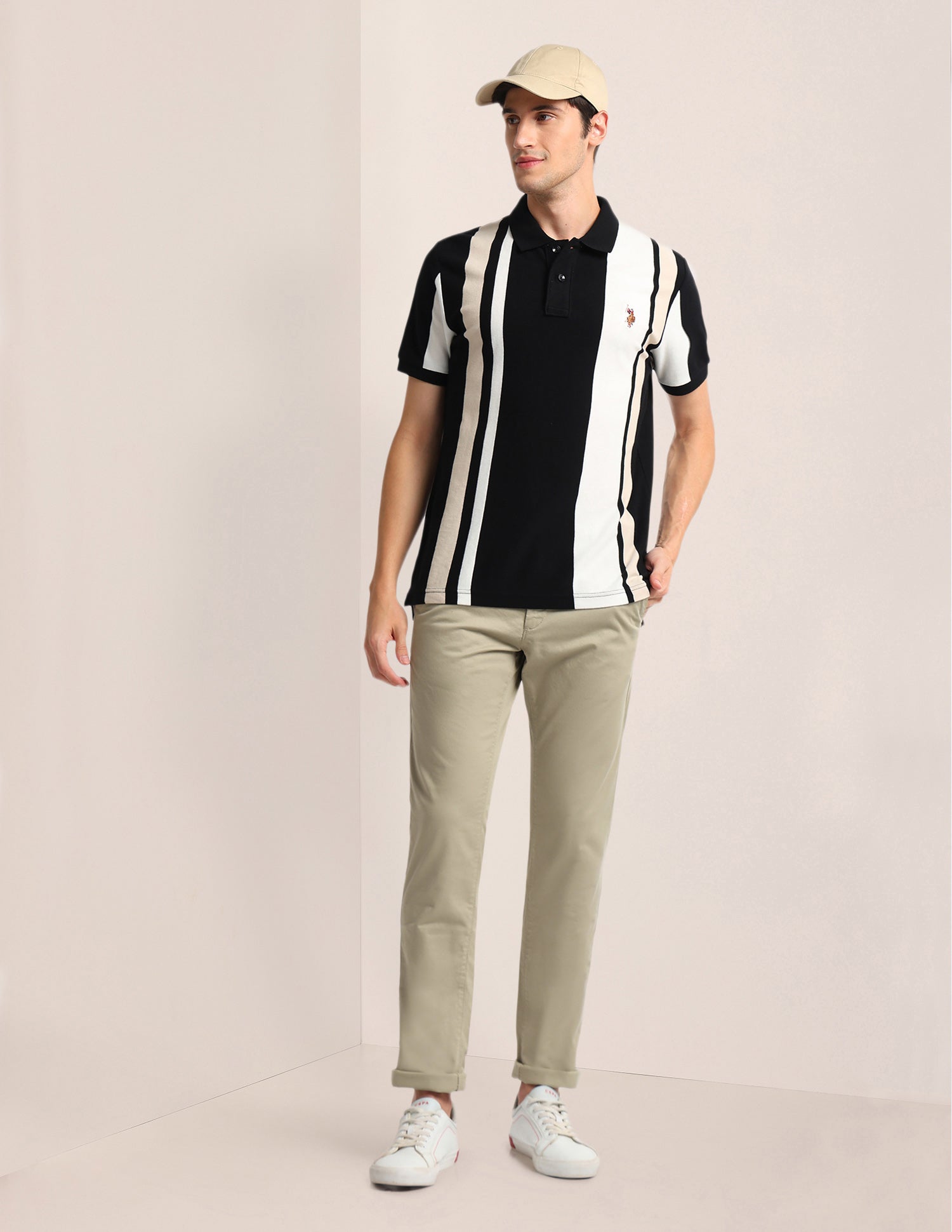 Printed Slim Straight Fit Satin Chinos Stone - U.S. Polo Assn. India | Large