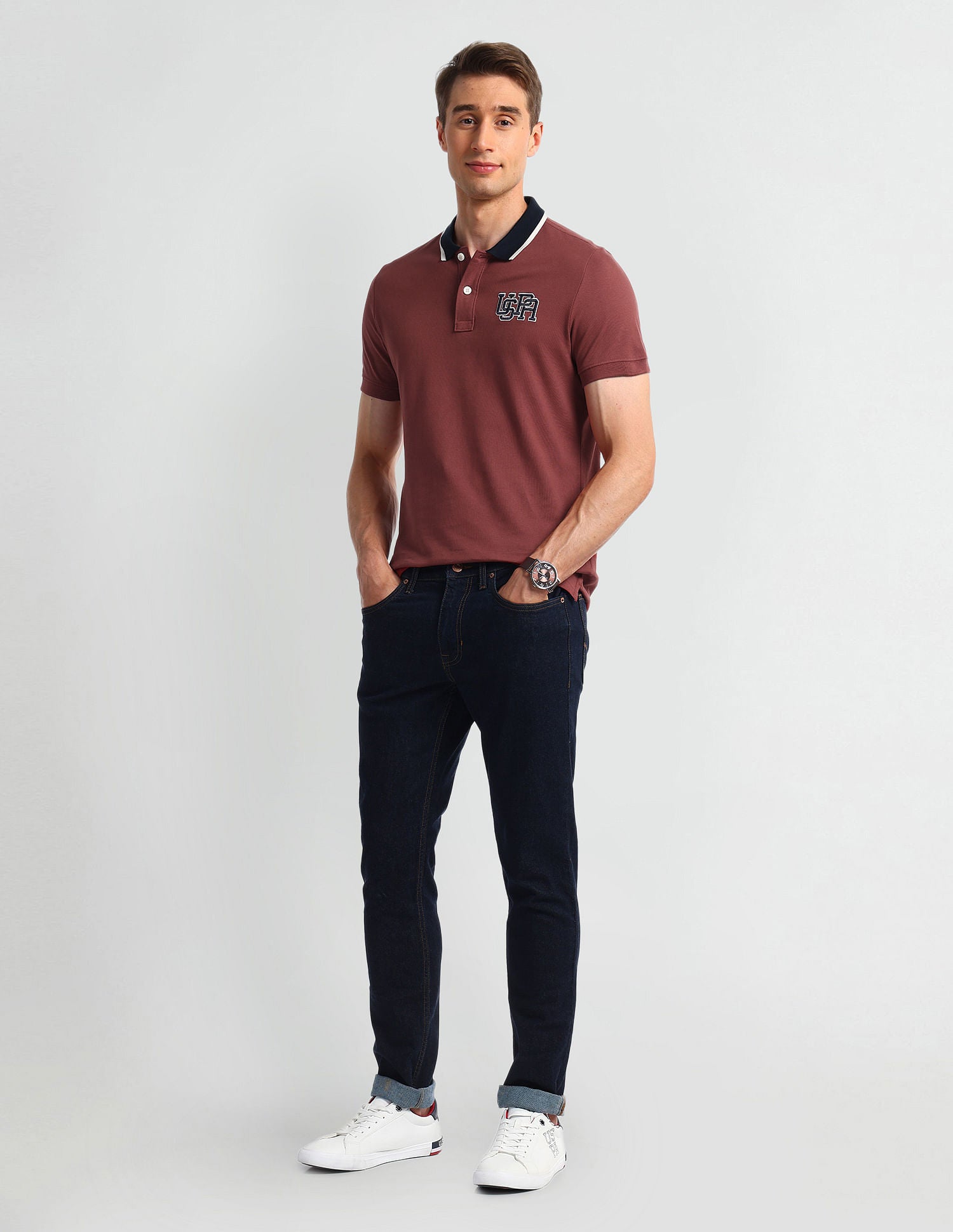 Muscle Fit Solid Polo Shirt Brown - U.S. Polo Assn. India | Large