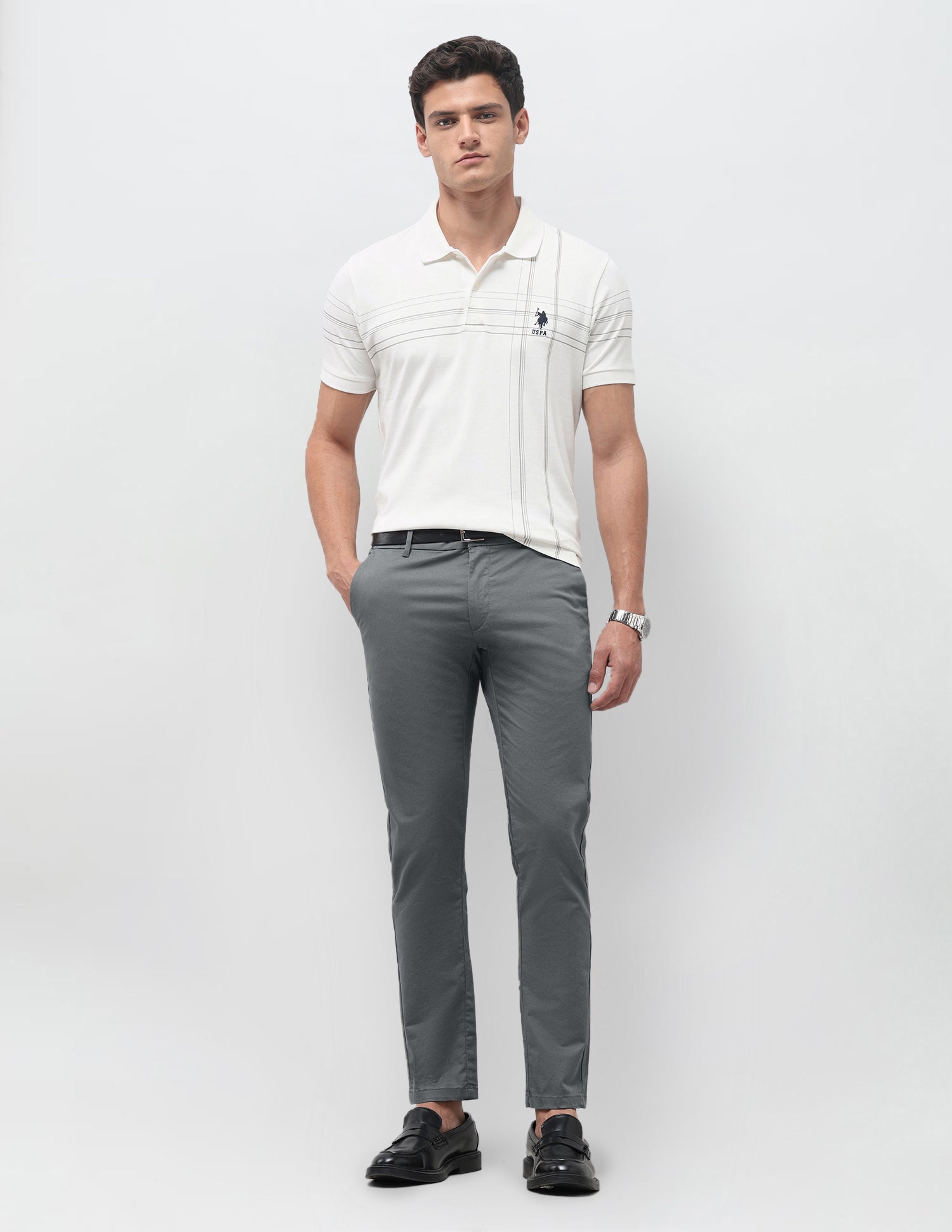 Austin Slim Fit All Over Printed Trousers Charcoal - U.S. Polo Assn. India | Large