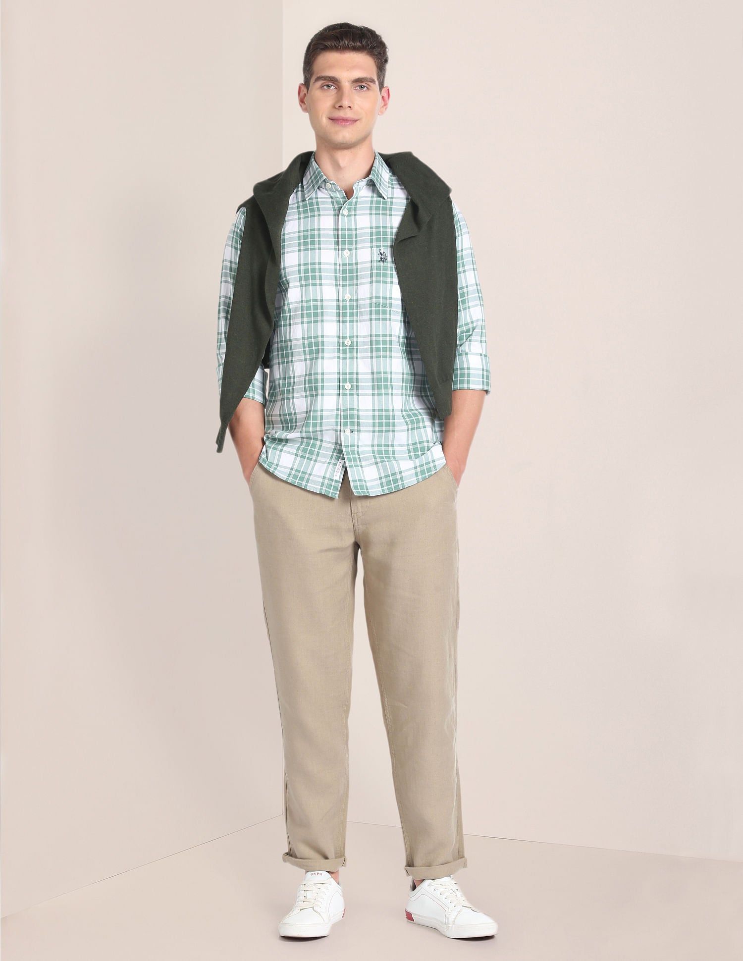 Tartan Check Cotton Shirt Green - U.S. Polo Assn. India | Large