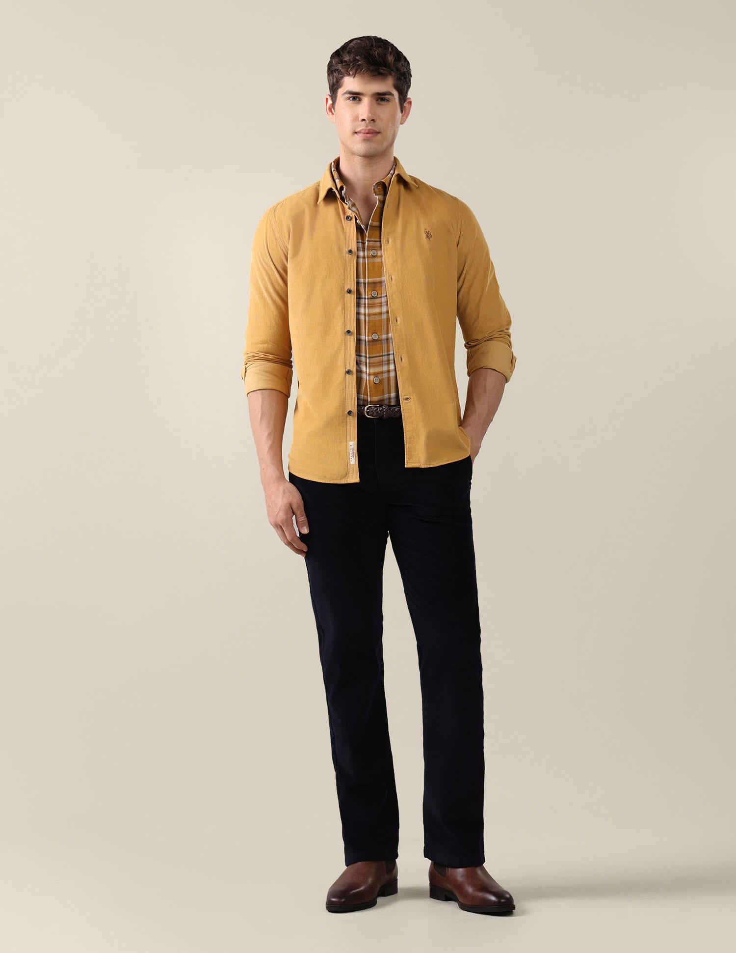 Corduroy Regular Fit Shirt Yellow - U.S. Polo Assn. India | Large