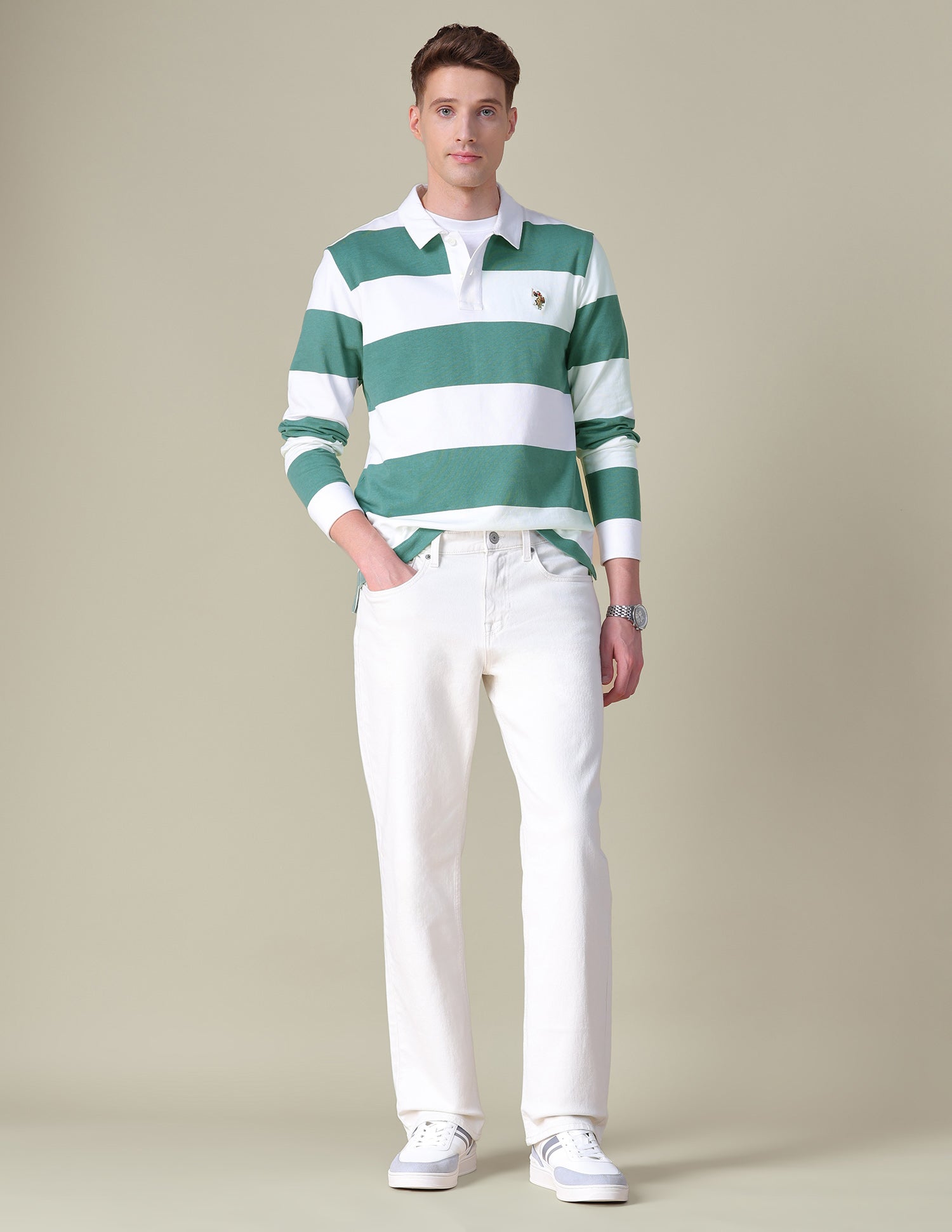 Horizontal Striped Slim Fit Polo Shirt Light Green - U.S. POLO ASSN. | Large