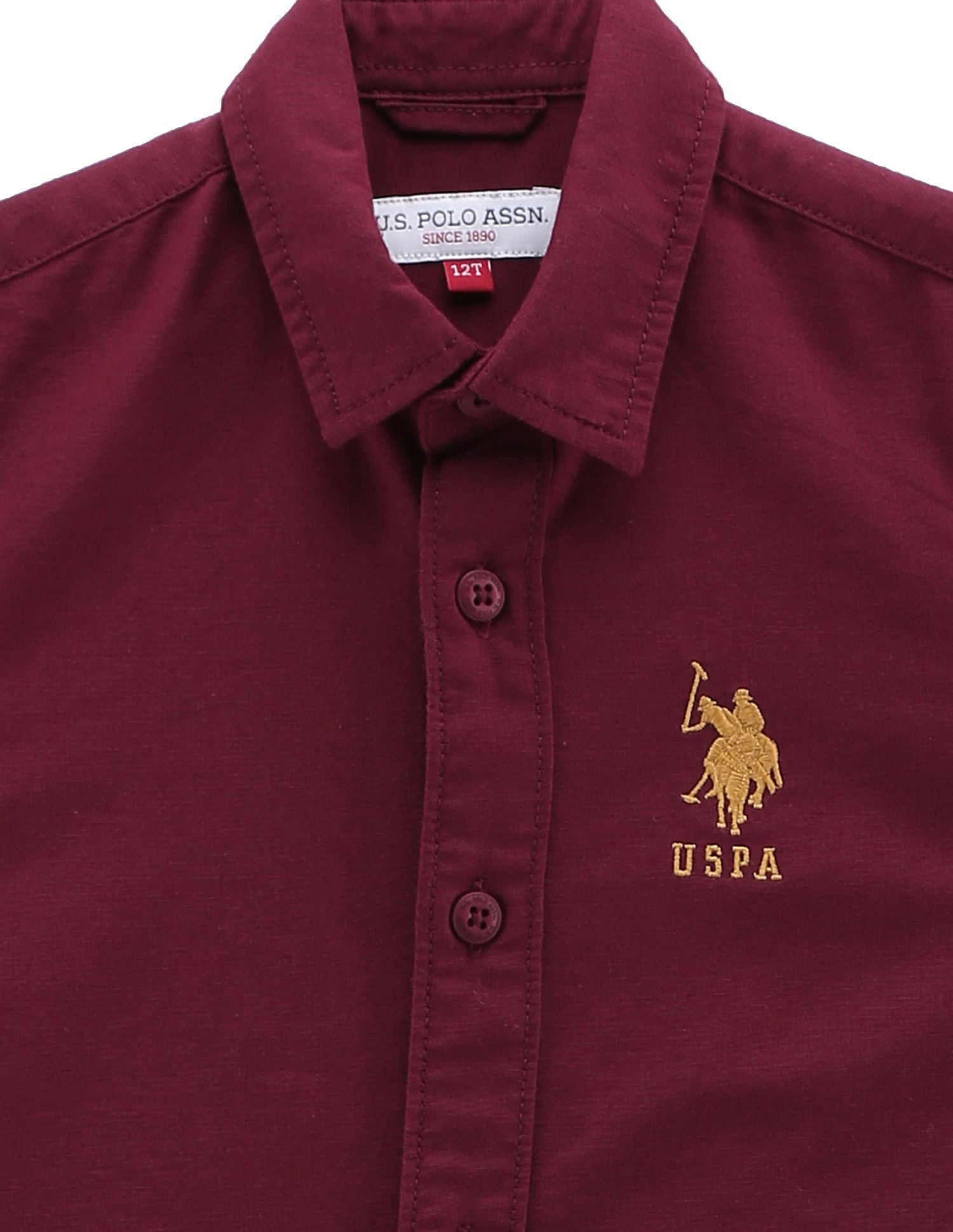 Boys Short Sleeve Cotton Shirt Maroon - U.S. POLO ASSN. | Large