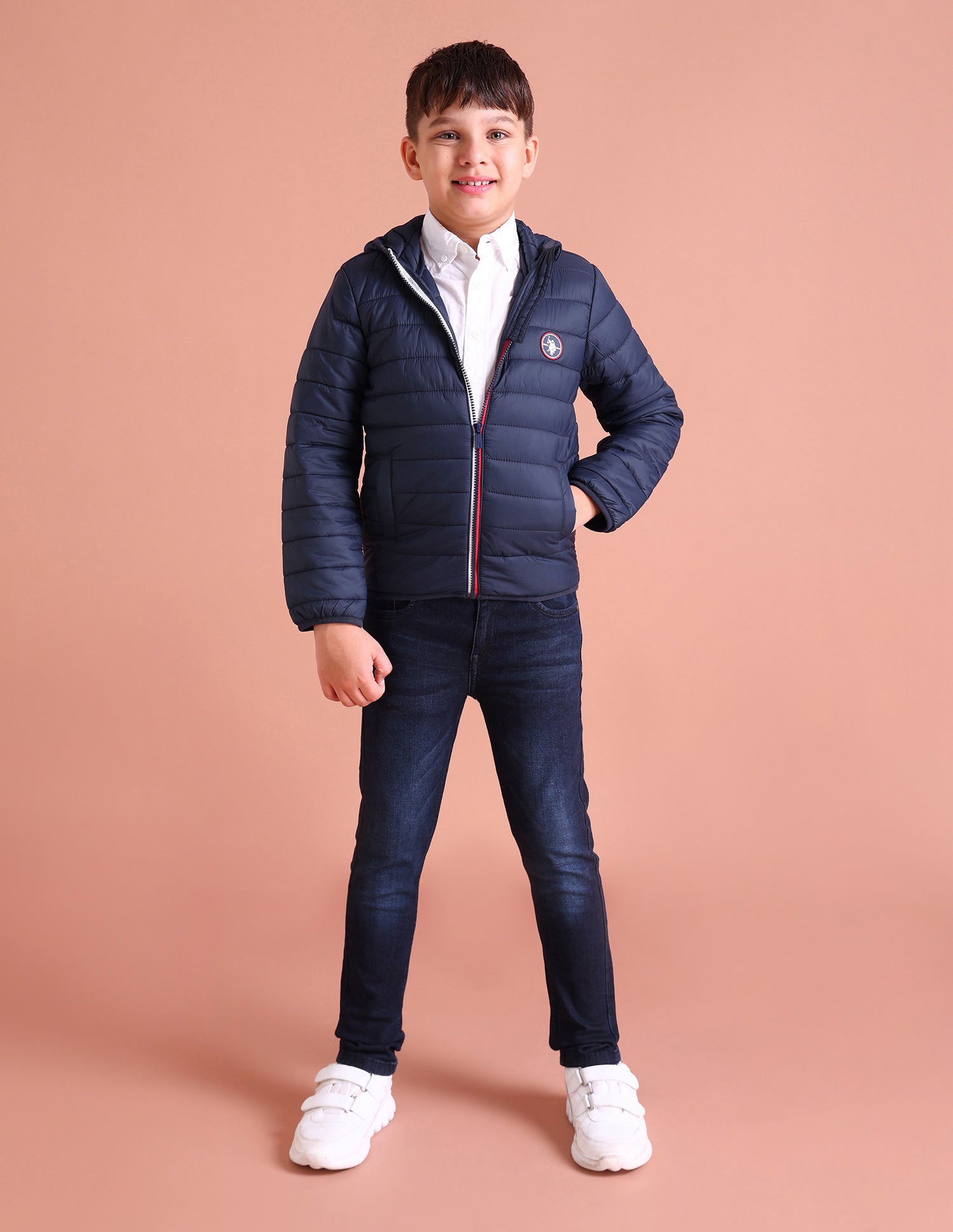 Boys Navy Hooded Solid Puffer Jacket Navy - U.S. Polo Assn. India | Large