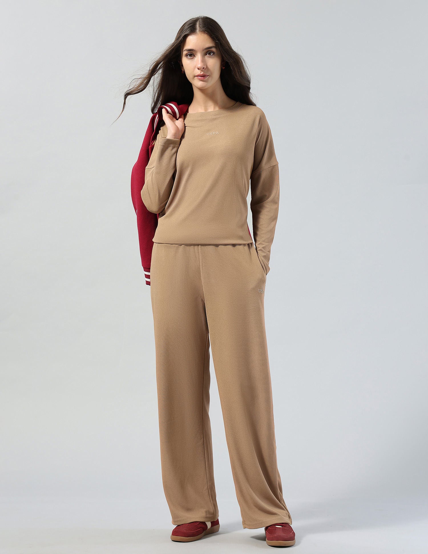 Textured Straight Fit Lounge Trousers Brown - U.S. POLO ASSN. | Large