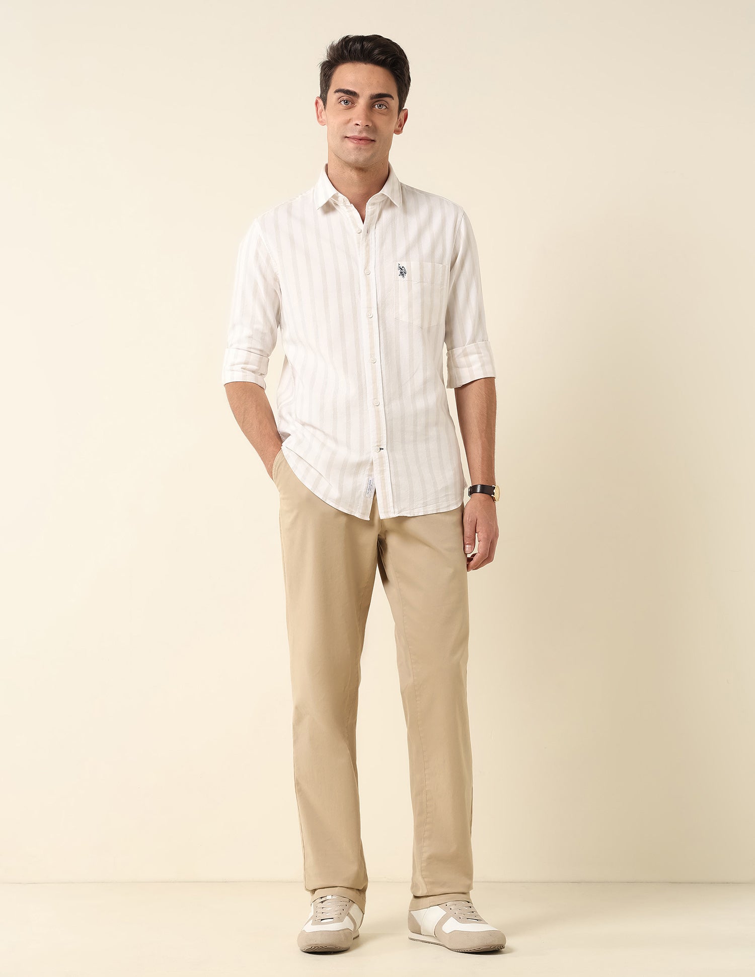 Poplin Vertical Striped Shirt Beige - U.S. Polo Assn. India | Large