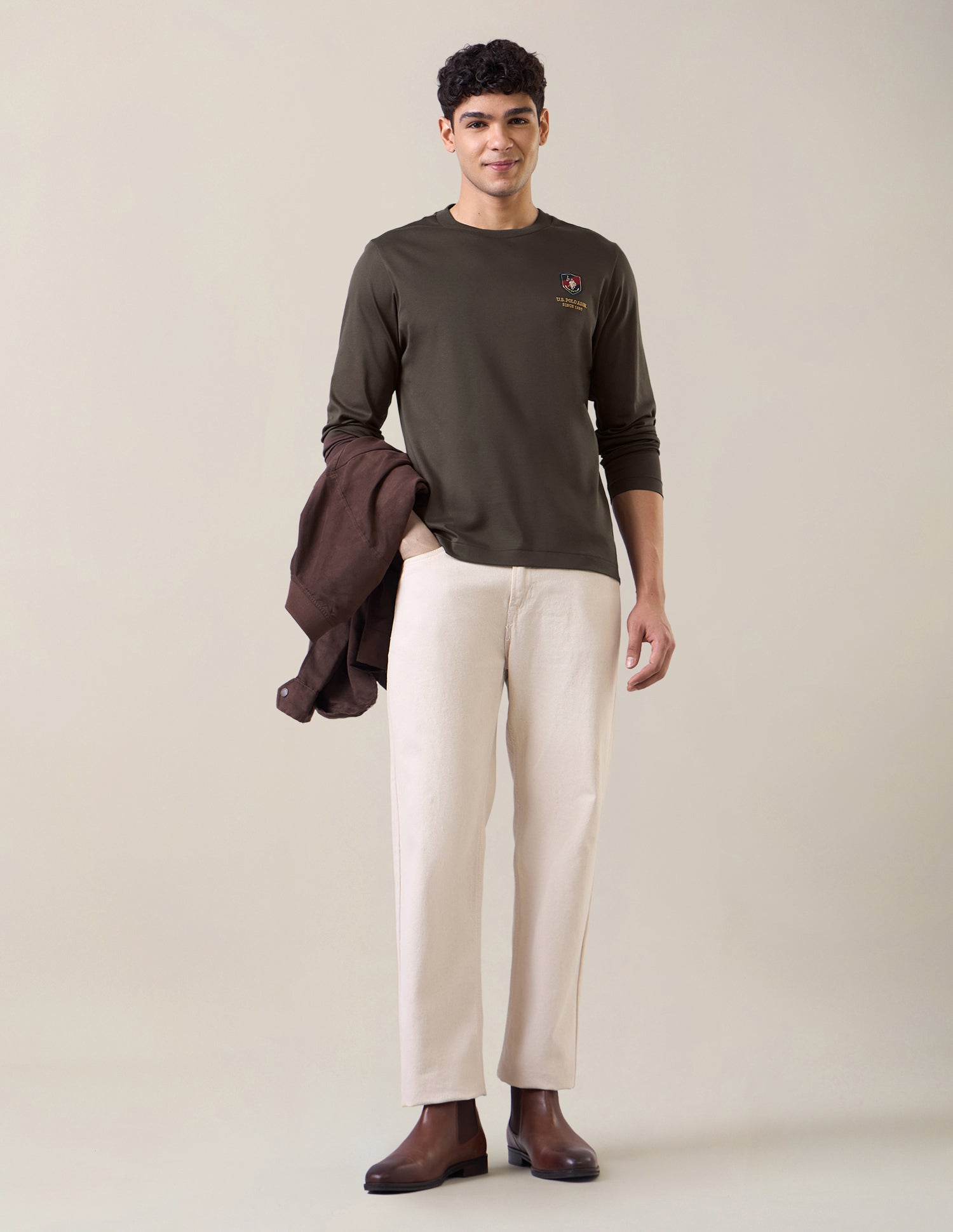 Solid Slim Fit T-Shirt Dark Brown - U.S. Polo Assn. India | Large