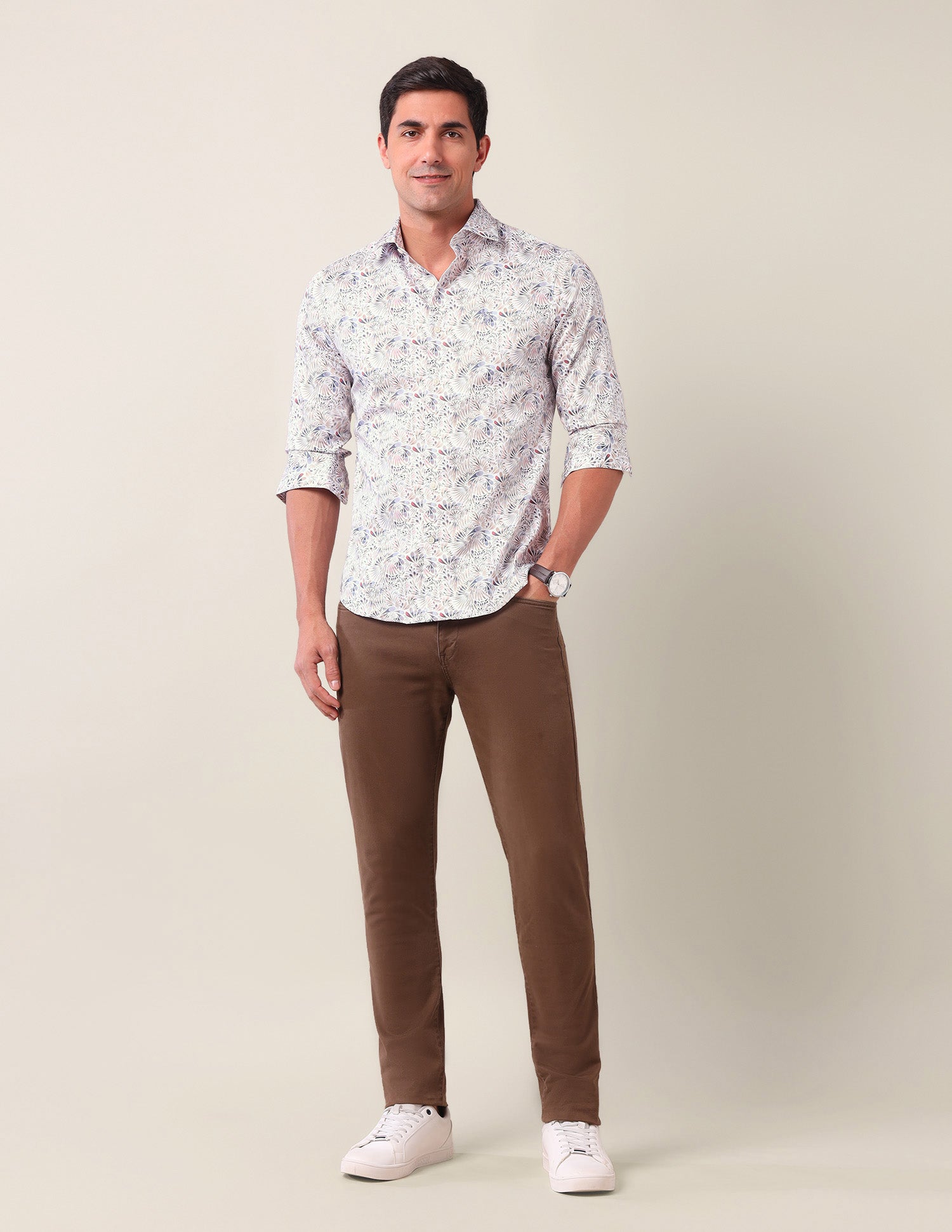 Geometric Tailored Fit Shirt Off White - U.S. Polo Assn. India | Large