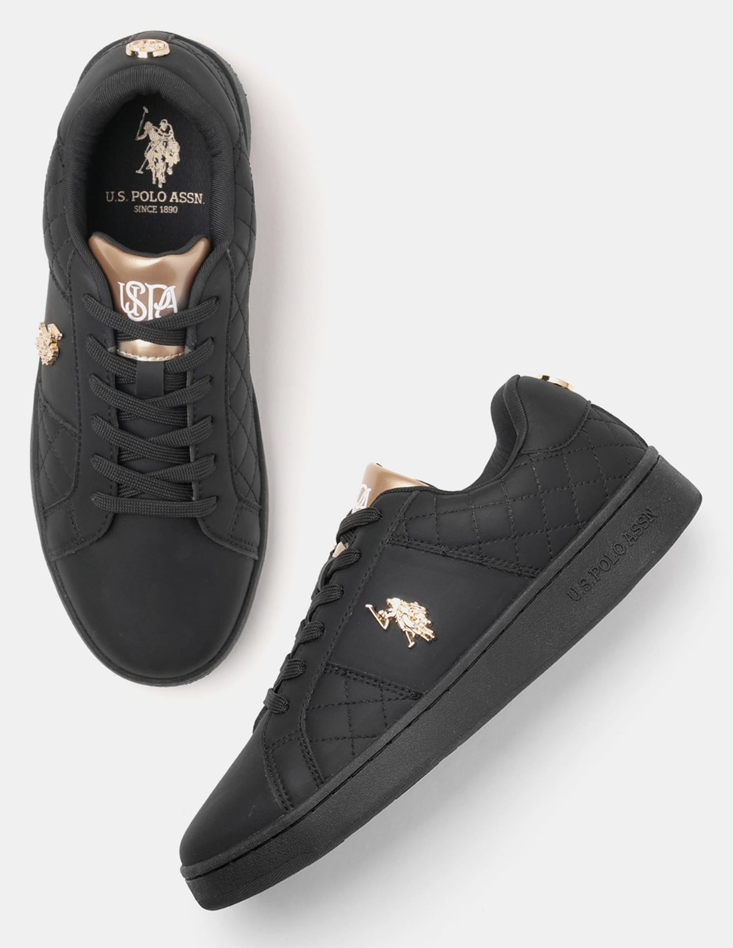 Simone 3.0 Black Quilting Detail Sneakers Shoes Black - U.S. Polo Assn. India | Large