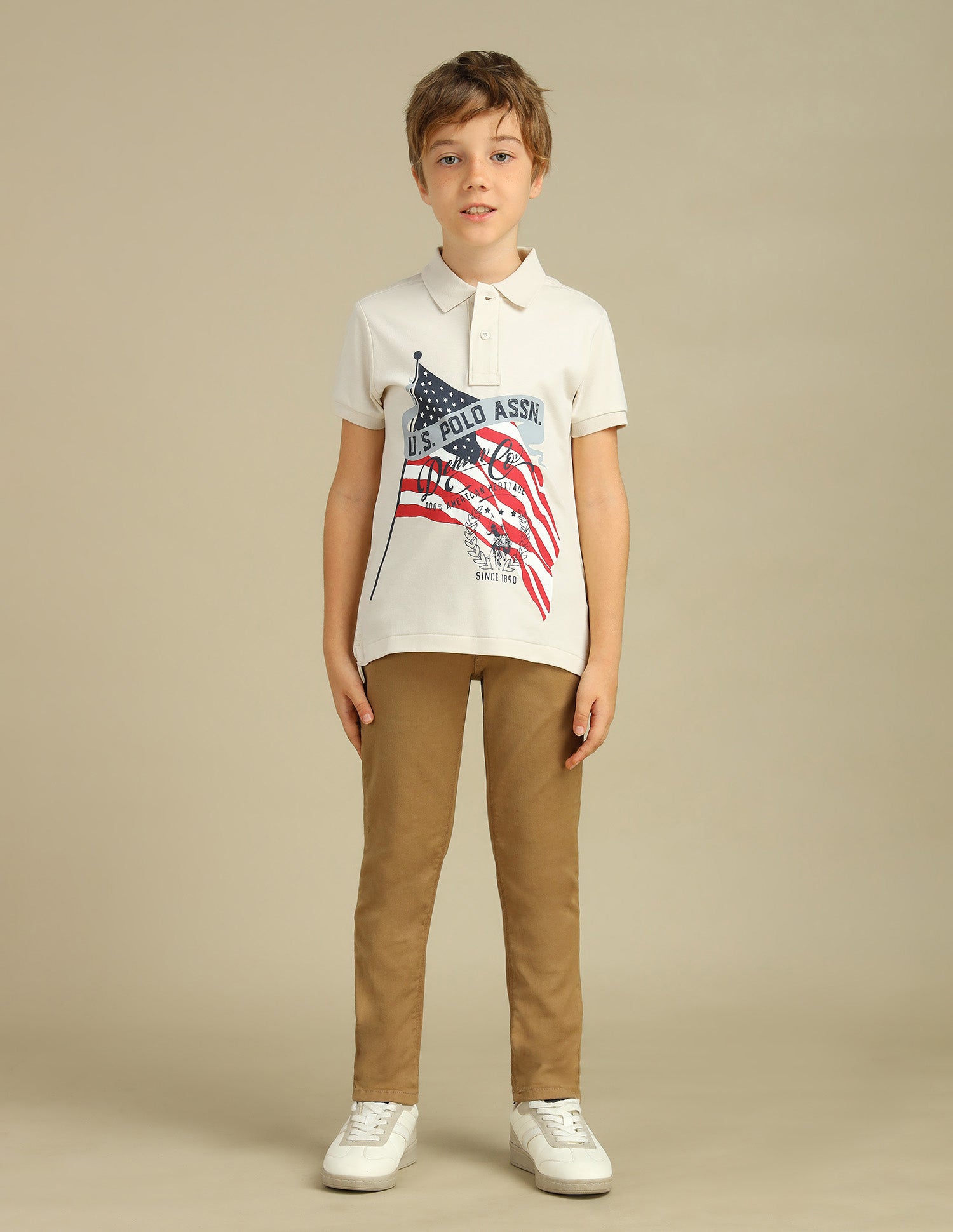 Boys Brand Printed Regular Fit Polo Shirt Light Brown - U.S. POLO ASSN. | Large