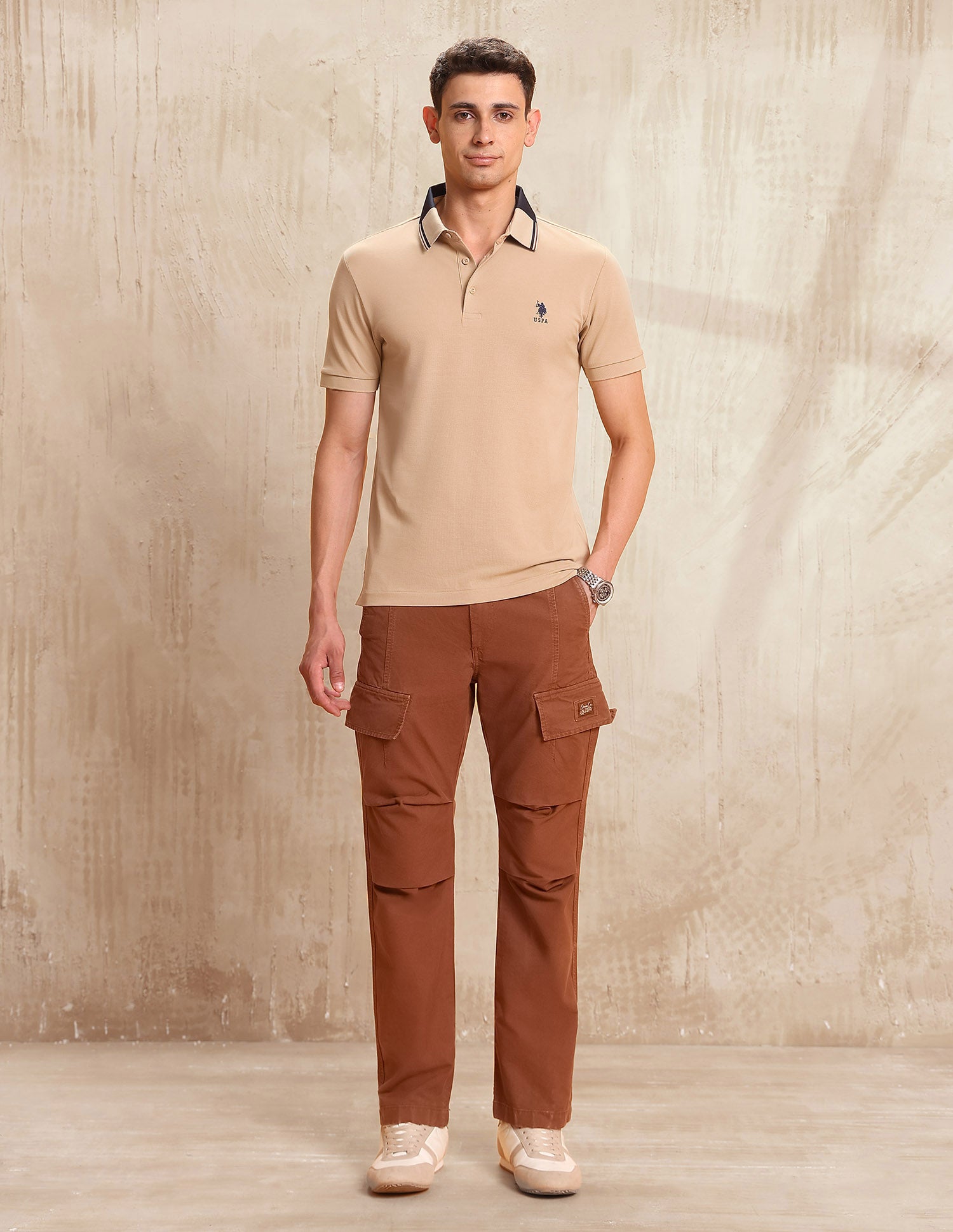 Solid Regular Fit Polo Shirt Khaki - U.S. POLO ASSN. | Large