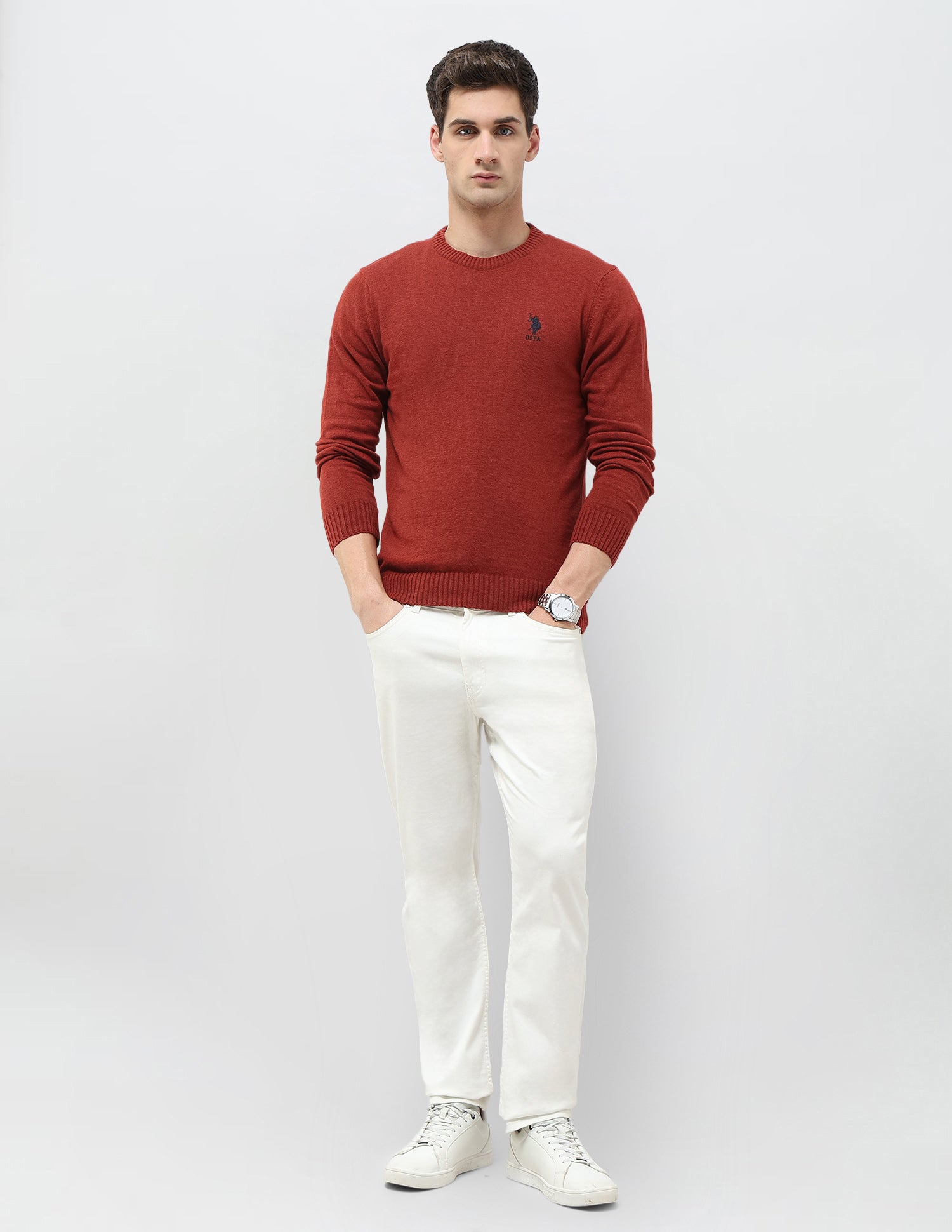 Heathered Regular Fit Sweater Rust - U.S. POLO ASSN. | Large