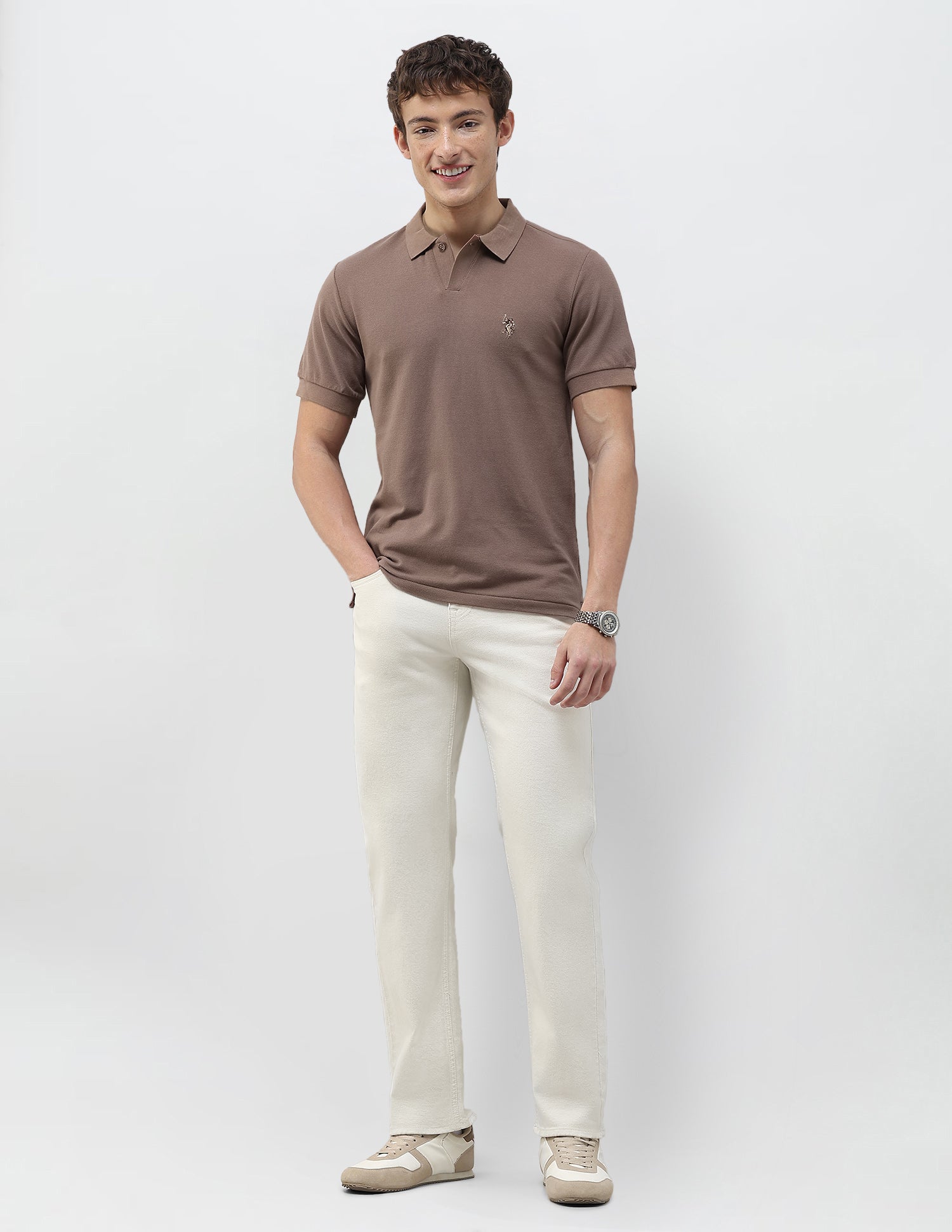 Solid Slim Fit Polo Shirt Brown - U.S. Polo Assn. India | Large