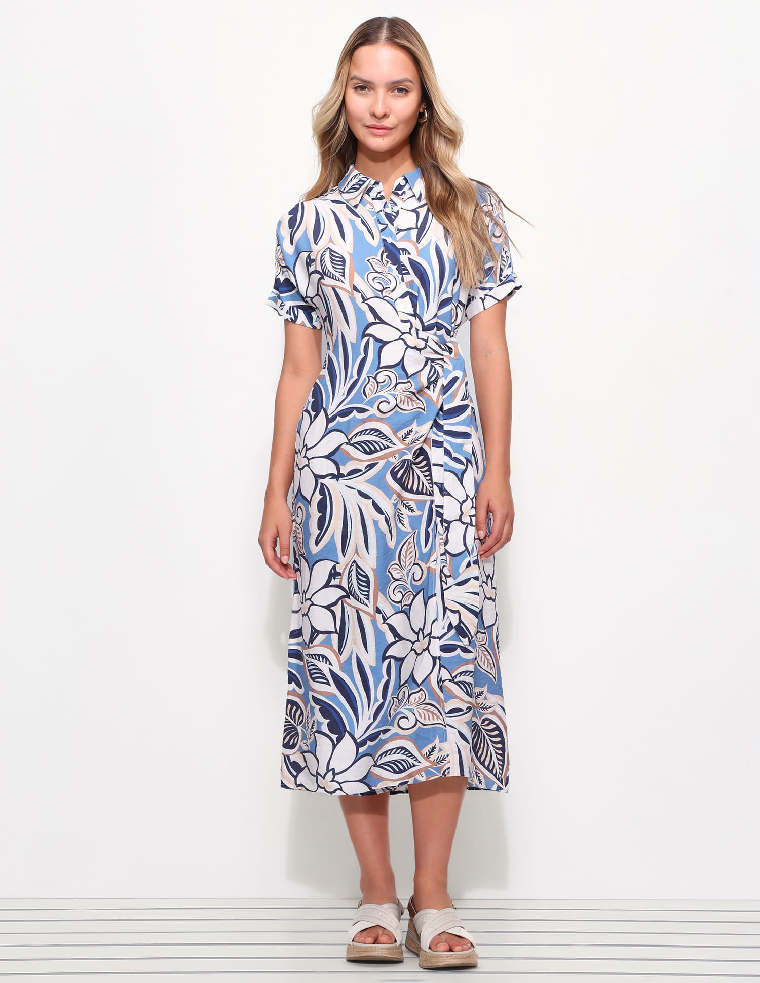Floral Shirt Dress With Knot Detail Multi-colour - U.S. Polo Assn. India | Large