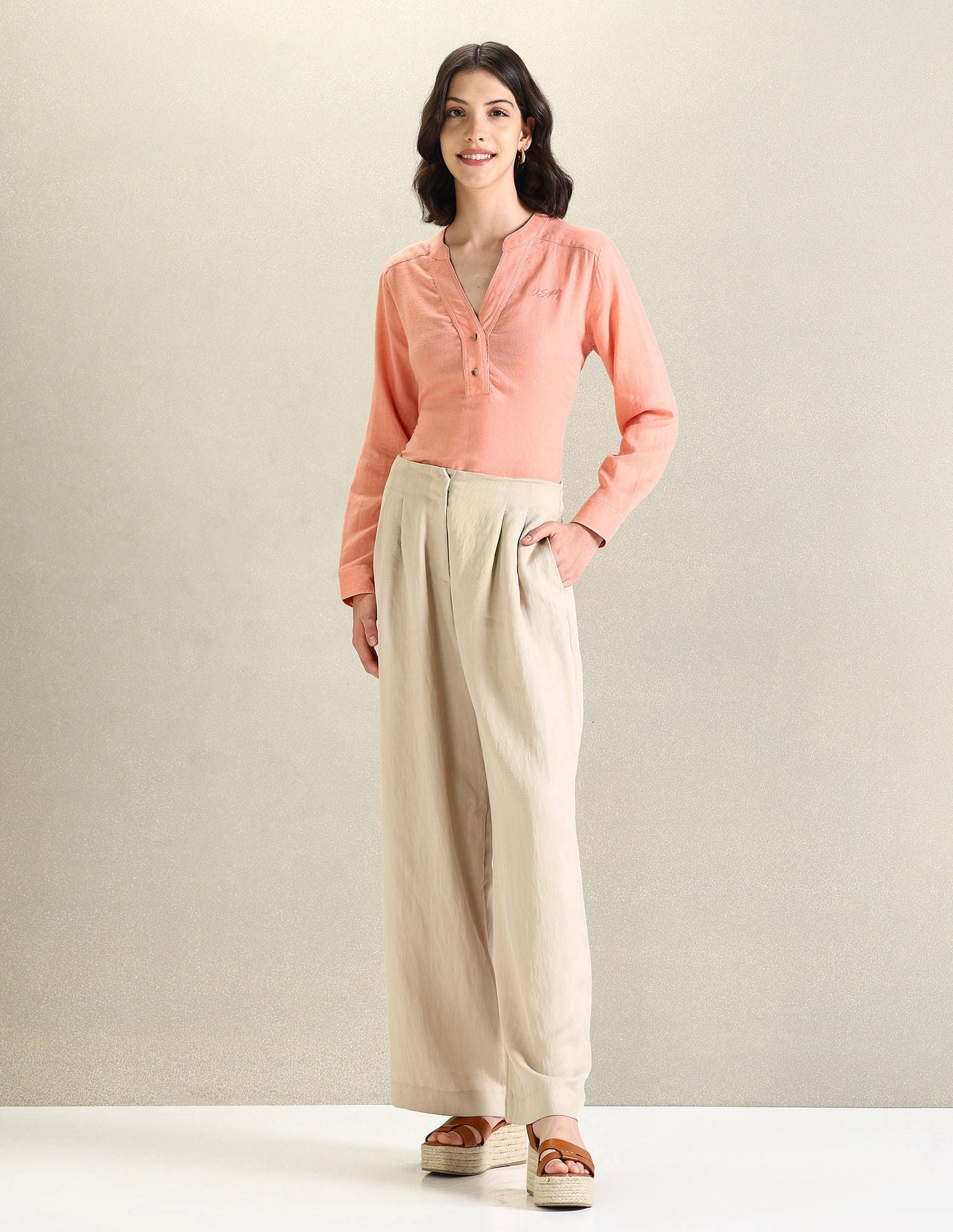 Solid Linen Tunic Top Peach - U.S. Polo Assn. India | Large