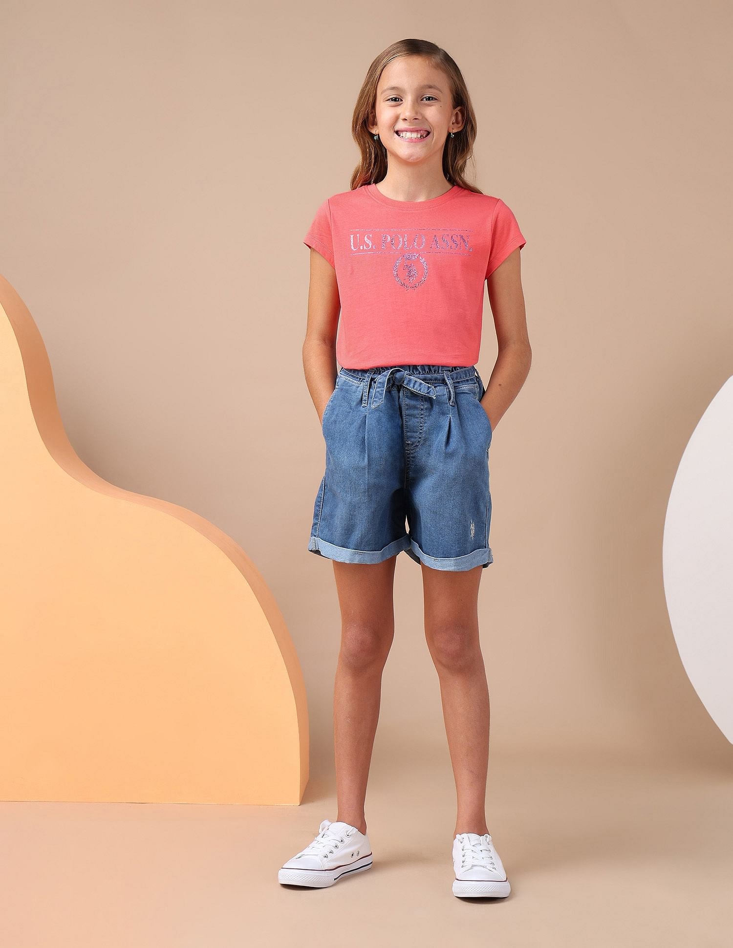 Girls Brand Printed Regular Fit T-Shirt Coral - U.S. POLO ASSN. | Large