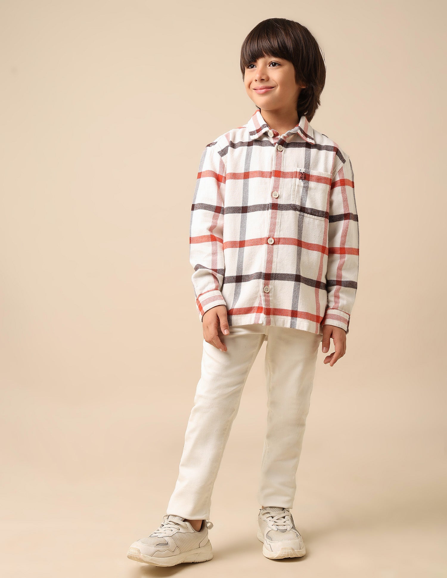 Boys All Over Printed Twill Shirt Beige - U.S. POLO ASSN. | Large