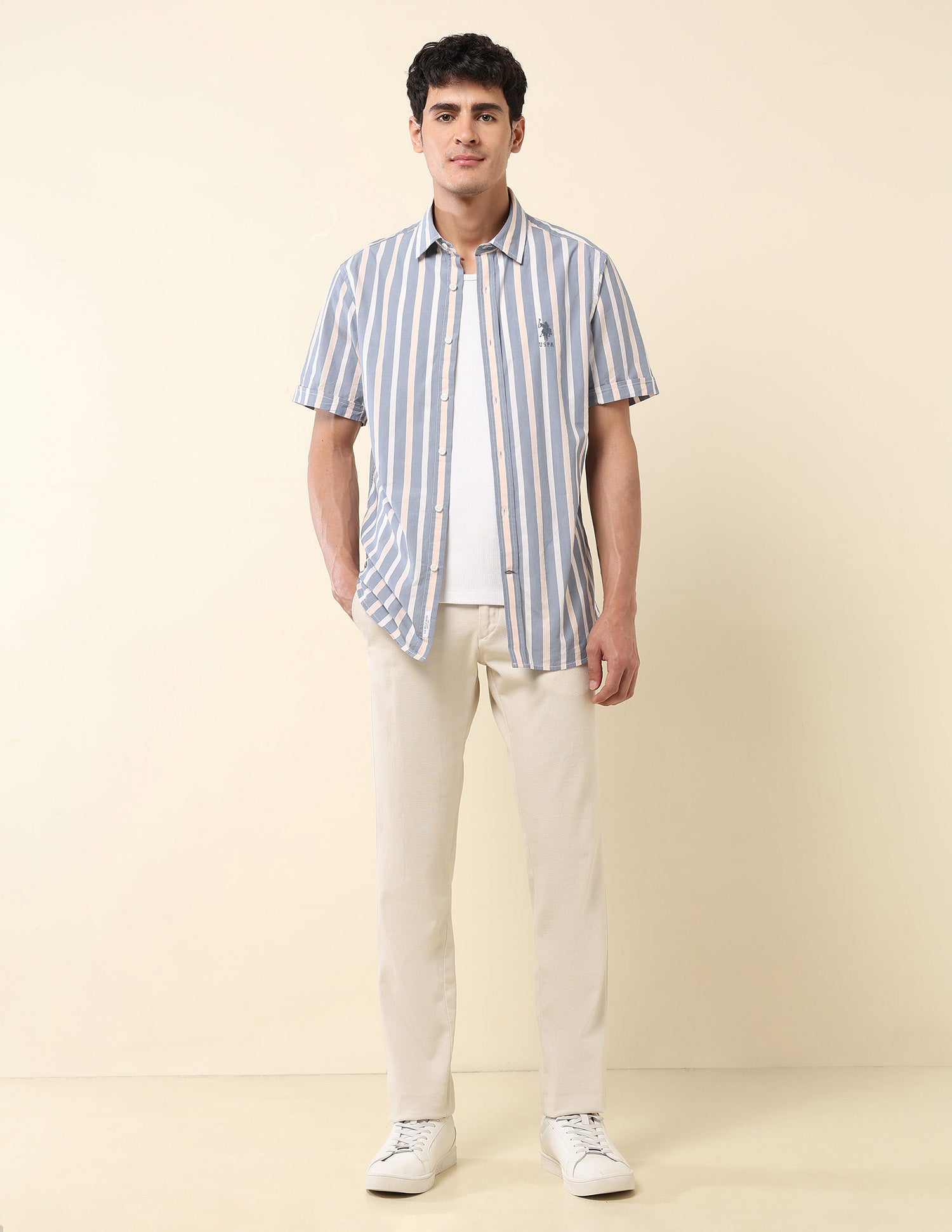 Vertical Striped Pure Cotton Shirt Blue - U.S. Polo Assn. India | Large