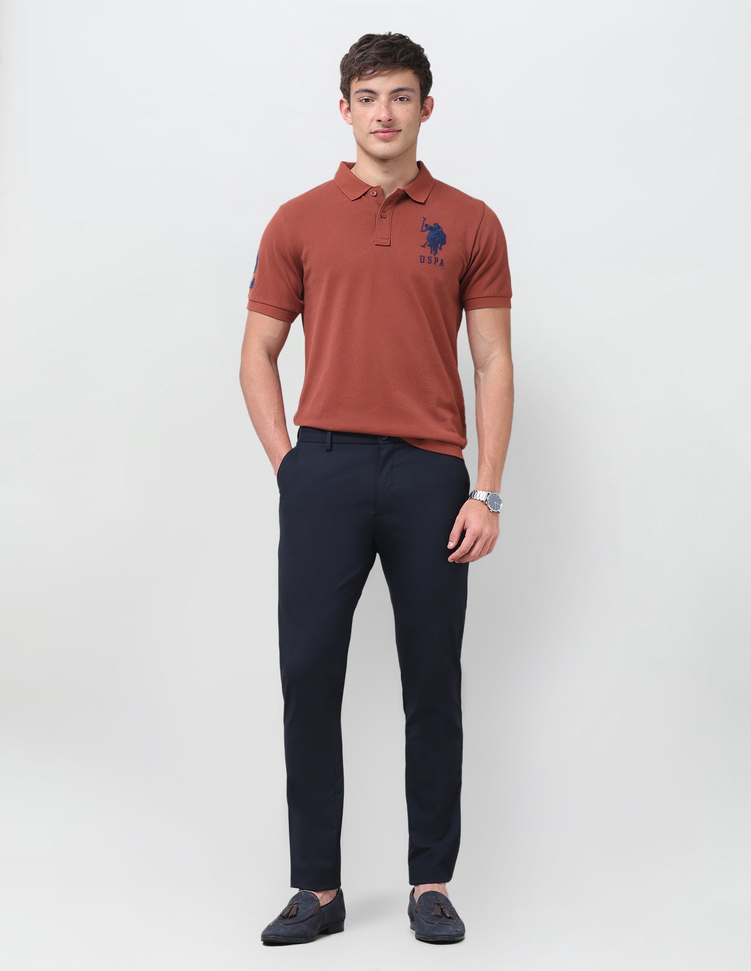 Solid Slim Fit Polo Shirt Rust - U.S. Polo Assn. India | Large