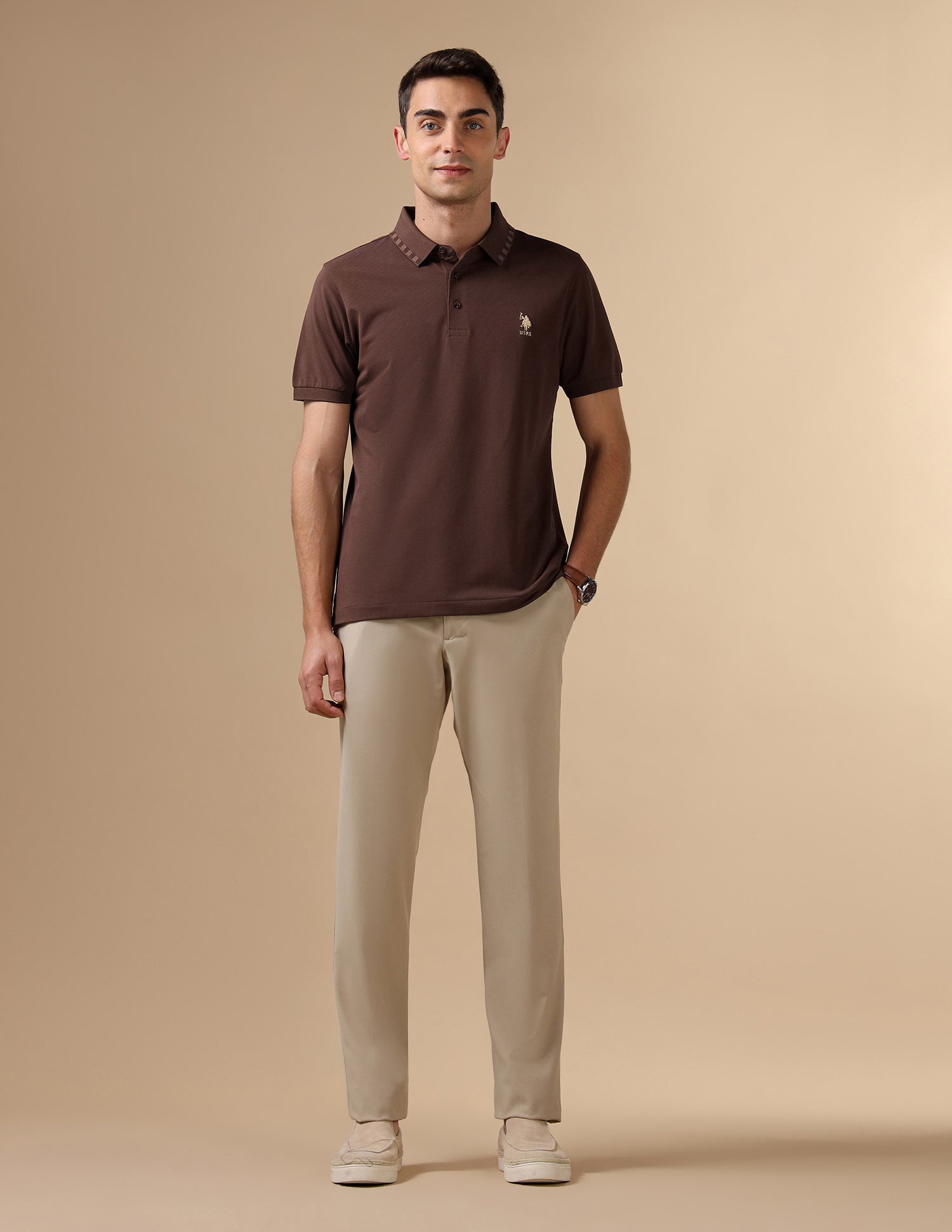 Solid Regular Fit Polo Shirt Dark Brown - U.S. POLO ASSN. | Large