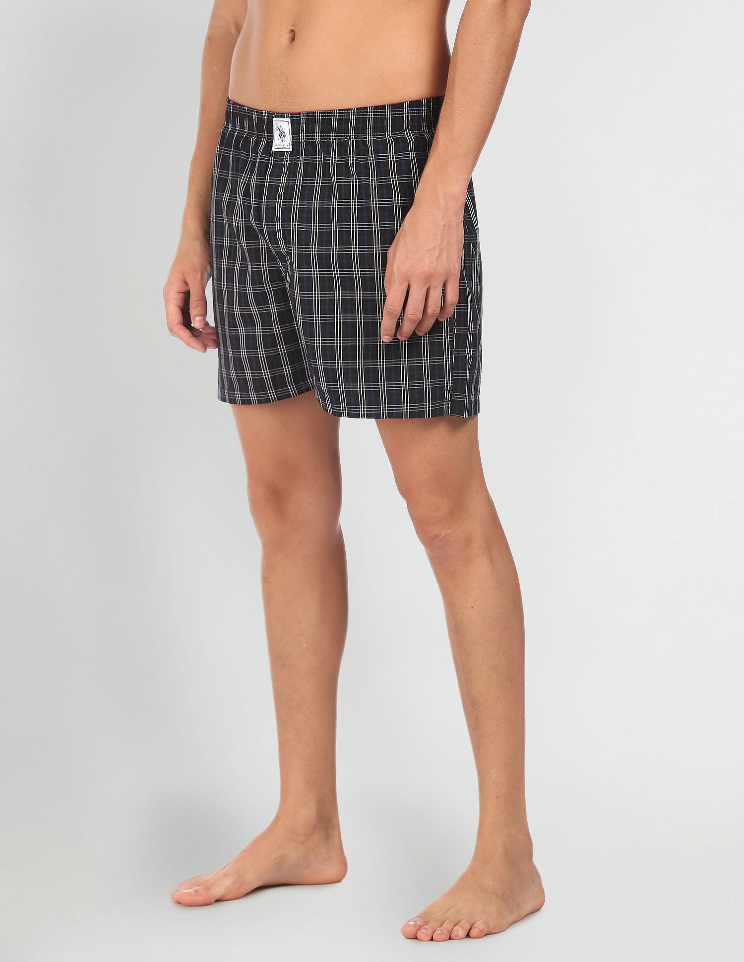 Plaid Check Pure Cotton I691 Boxers - Pack Of 2 Black and White - U.S. POLO ASSN. | Large