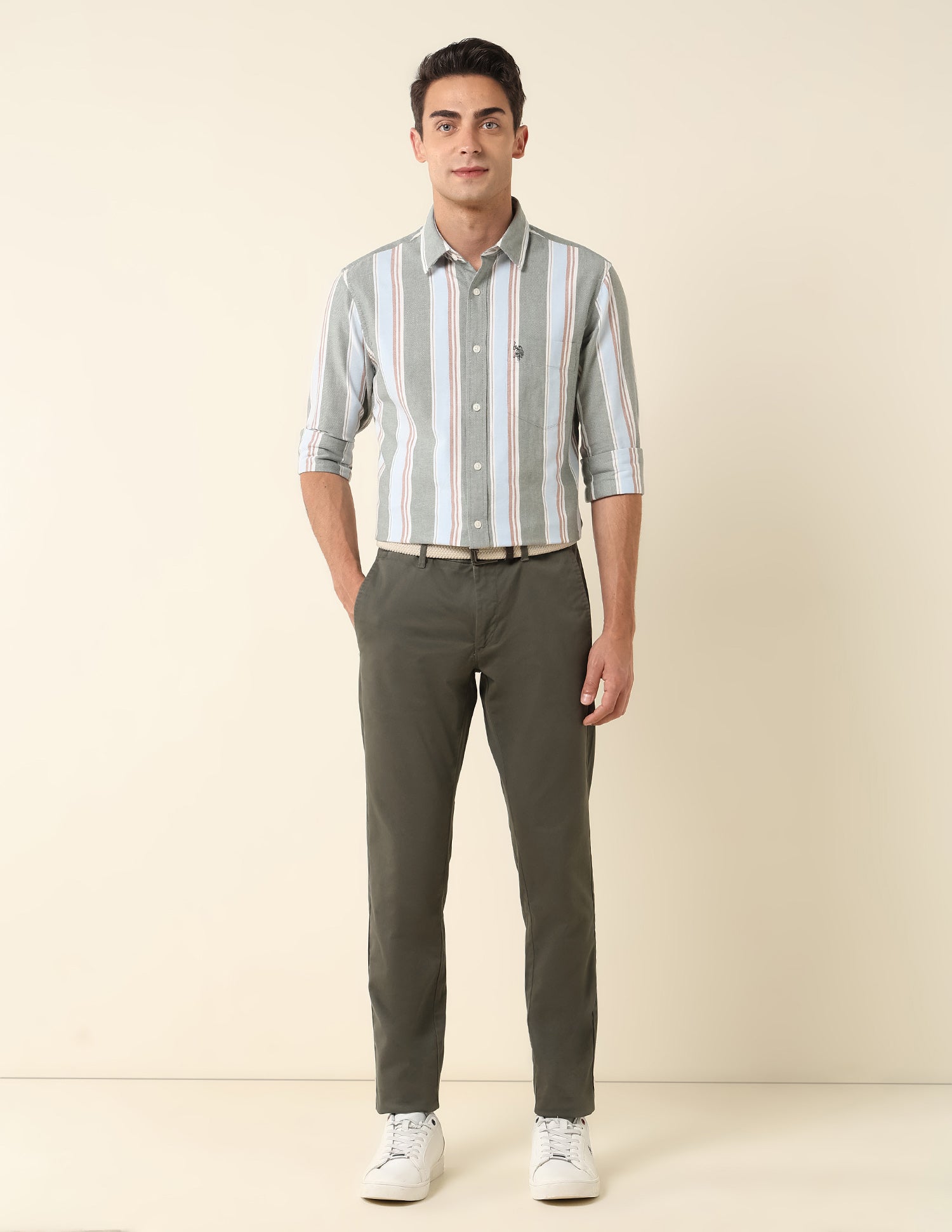 Vertical Striped Pure Cotton Shirt Dark Green - U.S. Polo Assn. India | Large