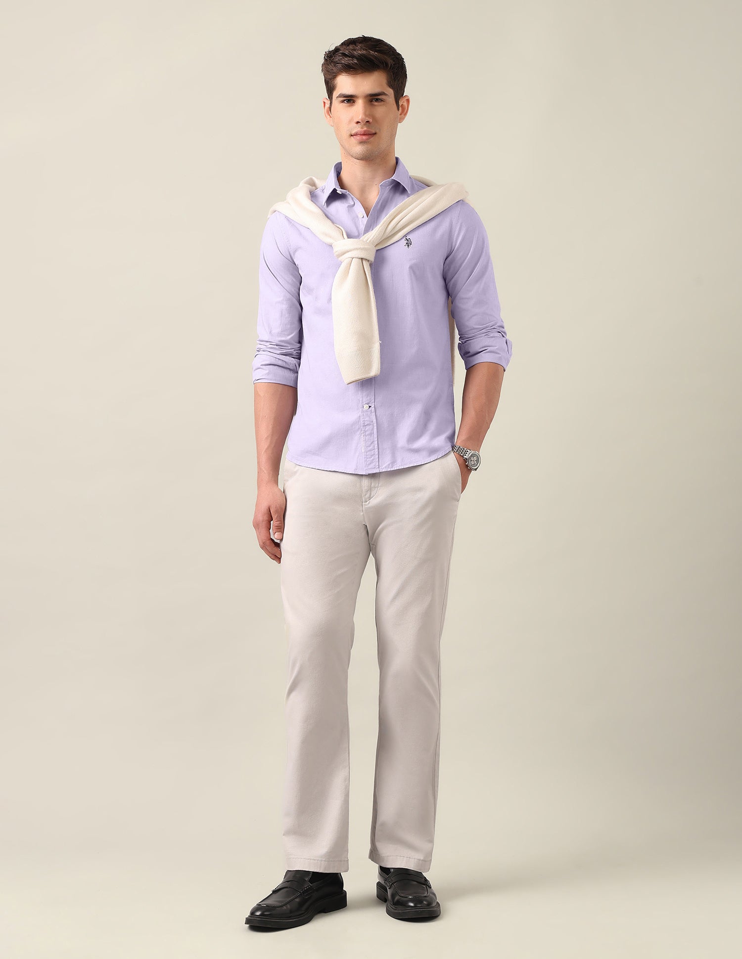 Tailored Fit Solid Shirt Lavender - U.S. Polo Assn. India | Large