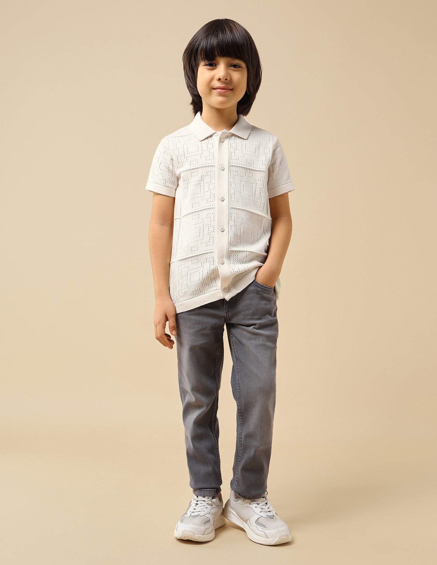 Boys Textured Regular Fit Polo Shirt Off-White - U.S. POLO ASSN. | Large