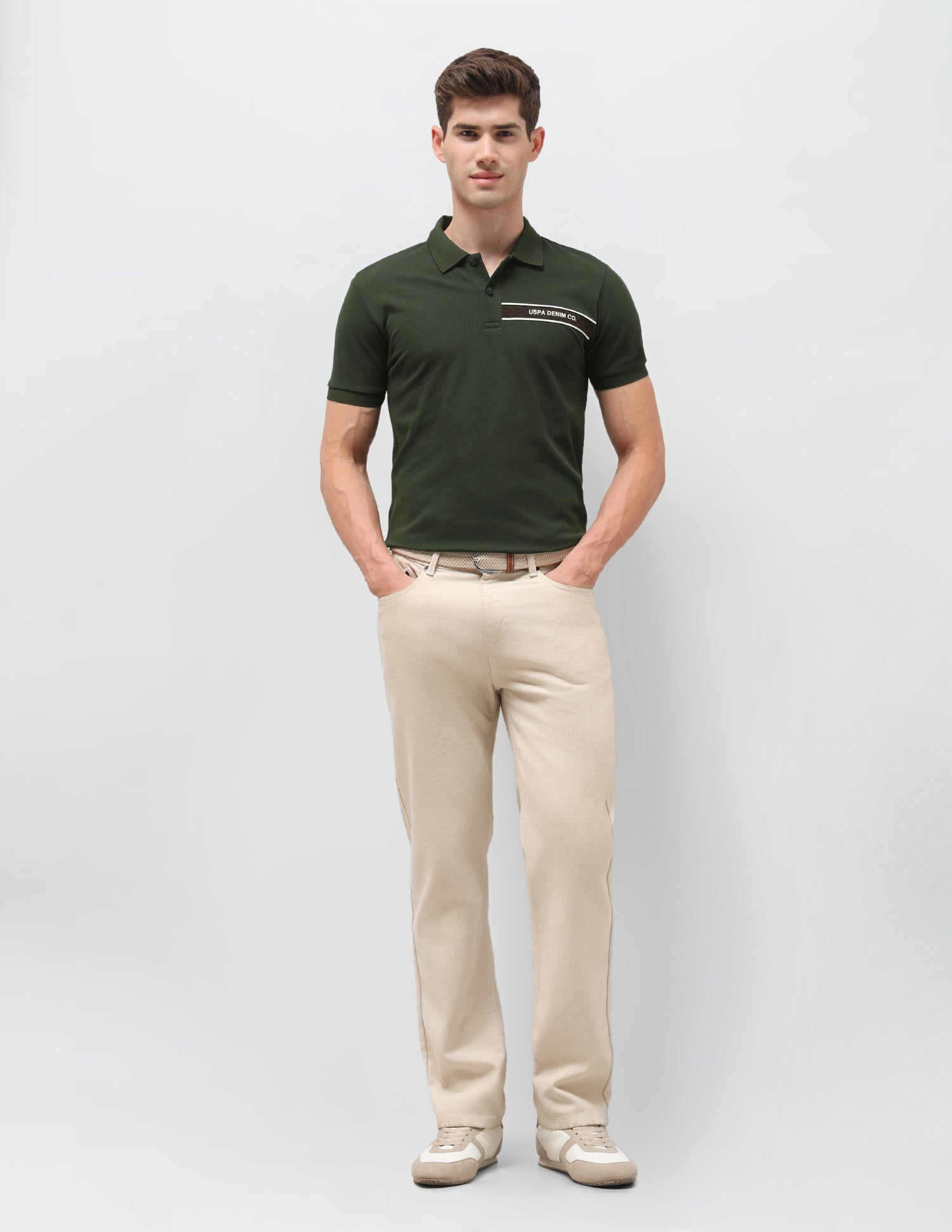 Solid Slim Fit Polo Shirt Olive - U.S. Polo Assn. India | Large