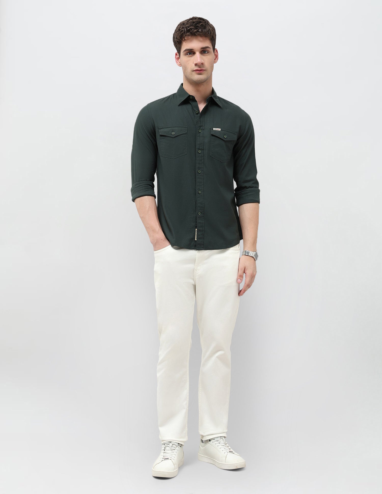 Solid Regular Fit Twill Shirt Dark Green - U.S. POLO ASSN. | Large