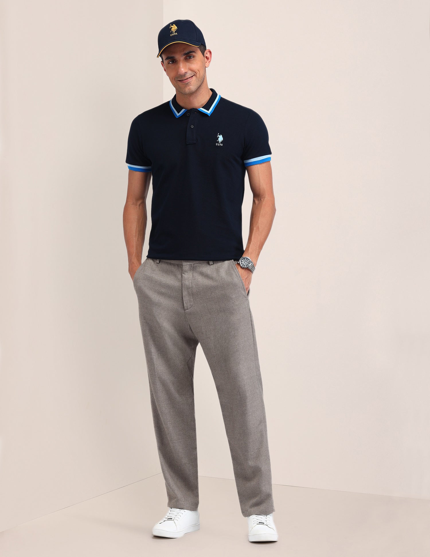 Solid Pattern Slim Fit Polo Shirt Navy - U.S. Polo Assn. India | Large
