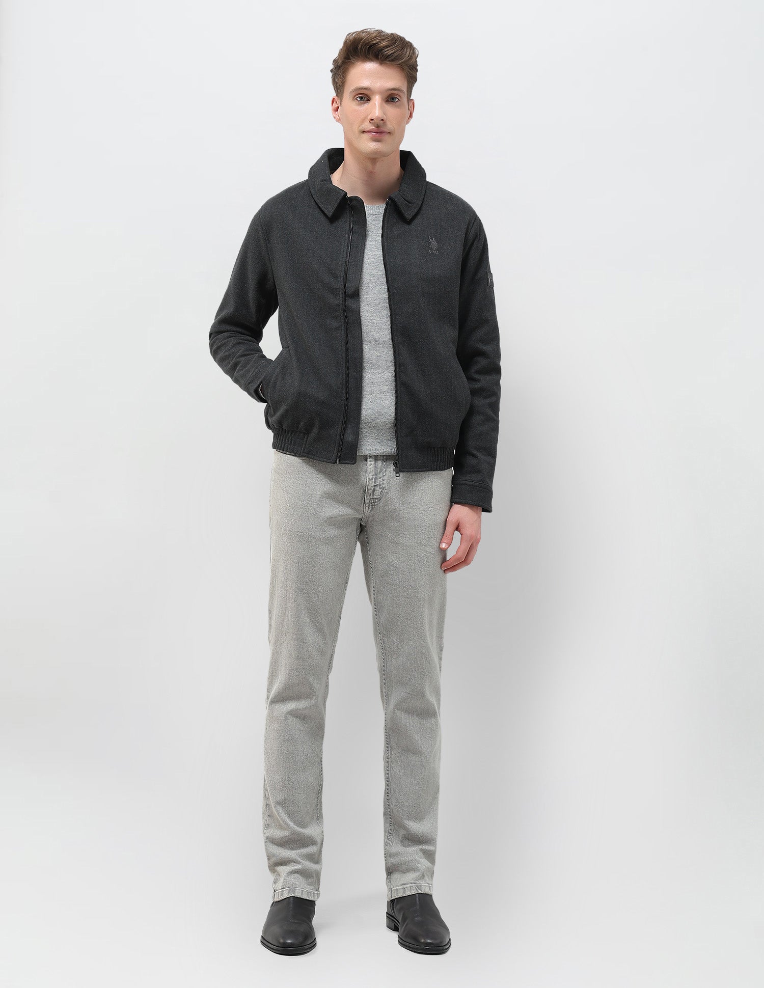 Heathered Regular Fit Jacket Charcoal - U.S. POLO ASSN. | Large