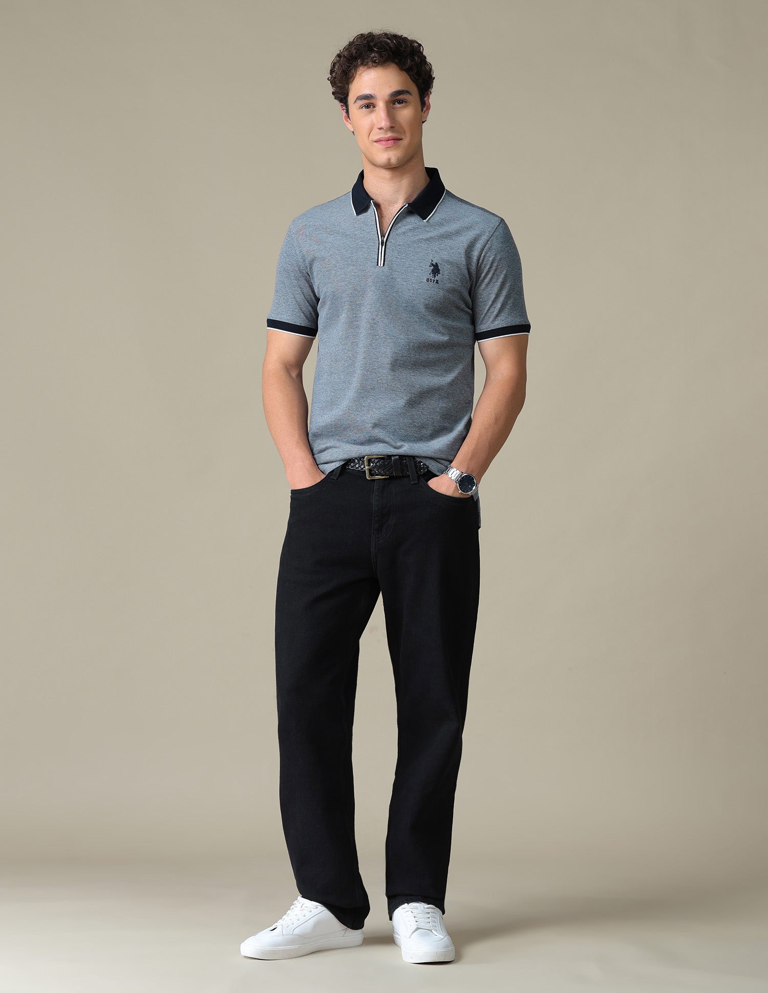 Heathered Regular Fit Polo Shirt Navy - U.S. Polo Assn. India | Large