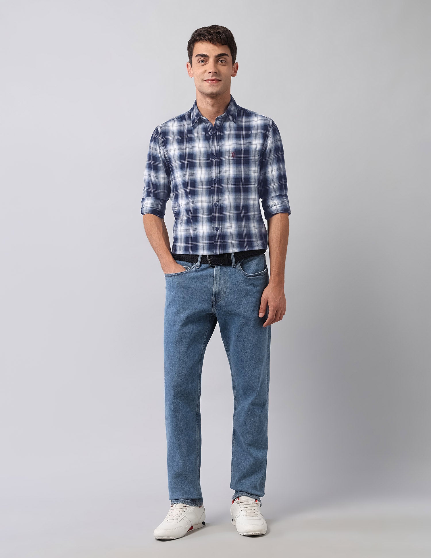Pure Cotton Plaid Checked Shirt Navy - U.S. Polo Assn. India | Large