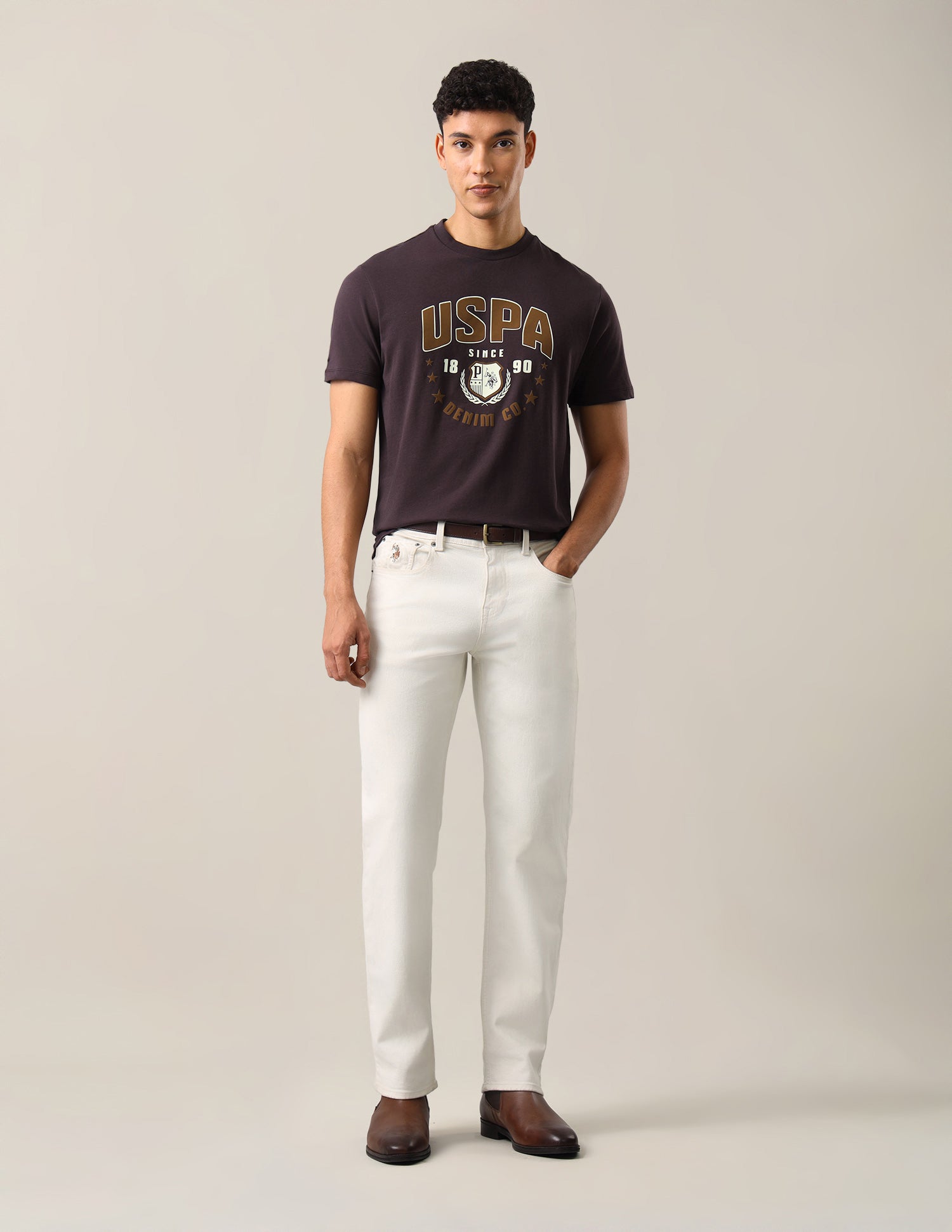 Graphic Brand Printed Slim Fit T-Shirt Dark Brown - U.S. Polo Assn. India | Large