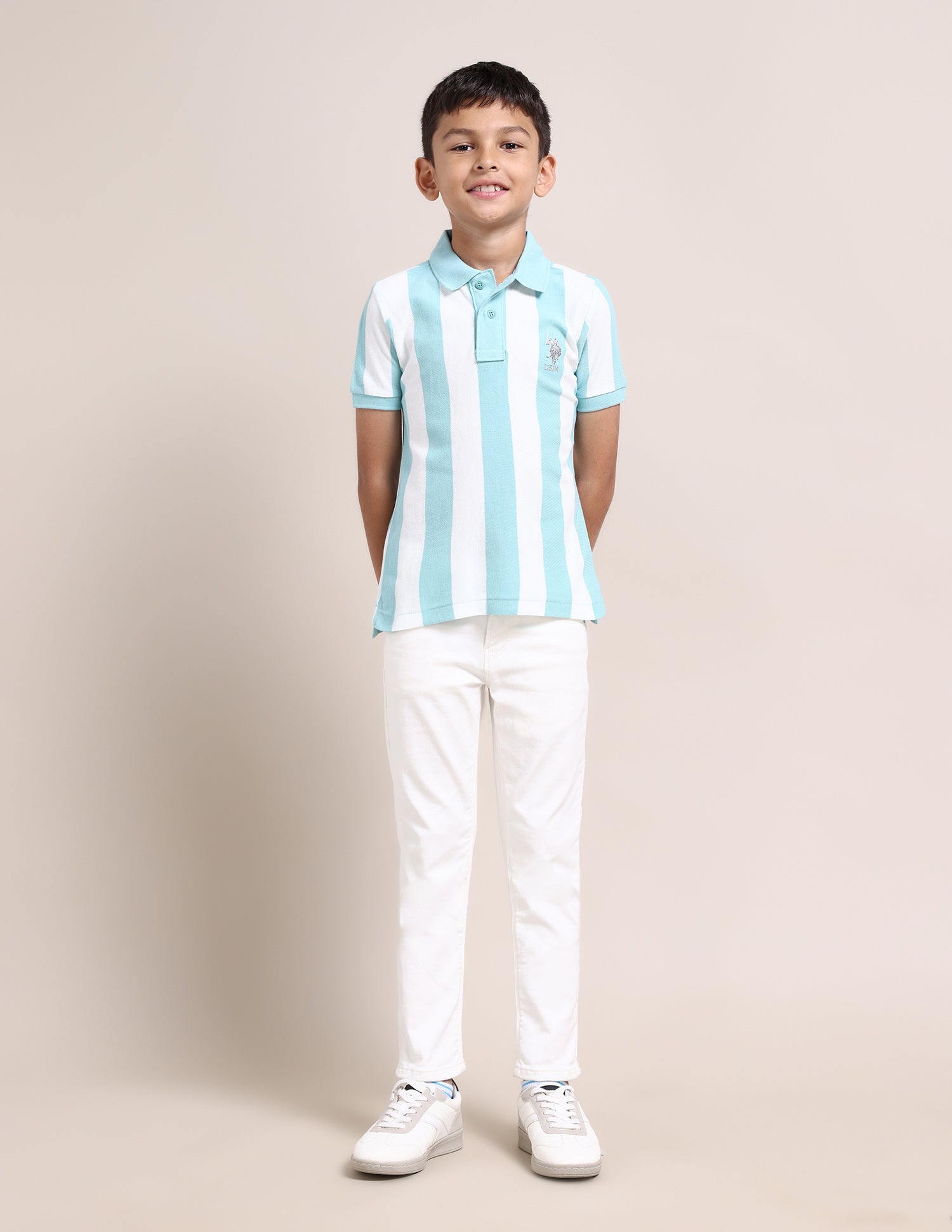 Boys Vertical Stripe Polo Shirt Light Blue - U.S. Polo Assn. India | Large