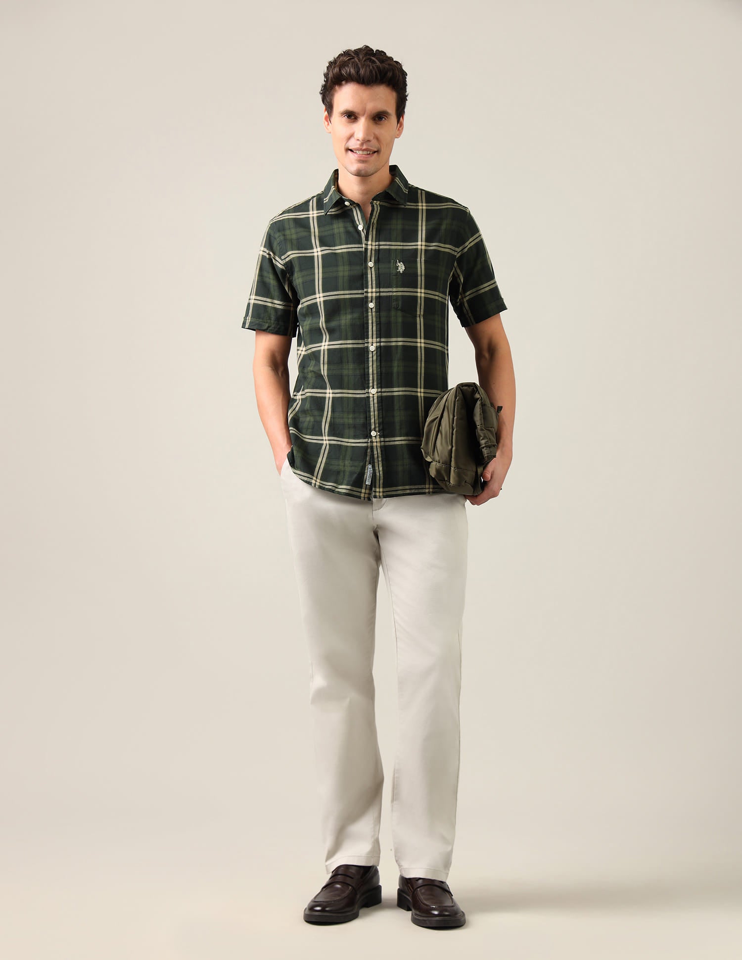 Grid Tattersall Checked Regular Fit Shirt Green - U.S. Polo Assn. India | Large