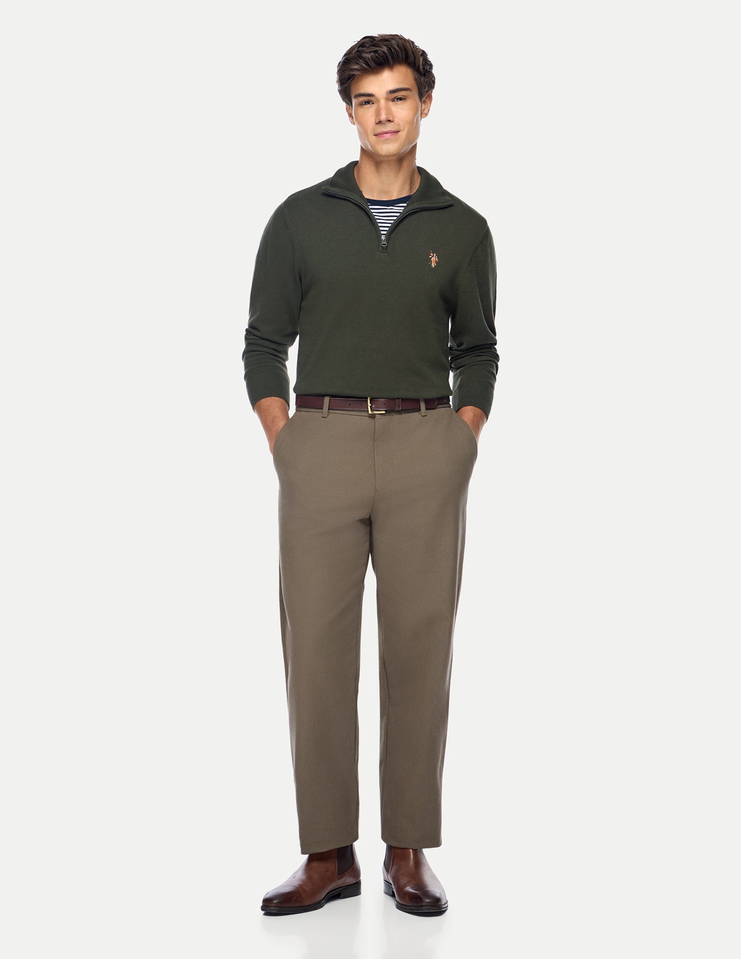 Solid Regular Fit Sweater Dark Green - U.S. Polo Assn. India | Large