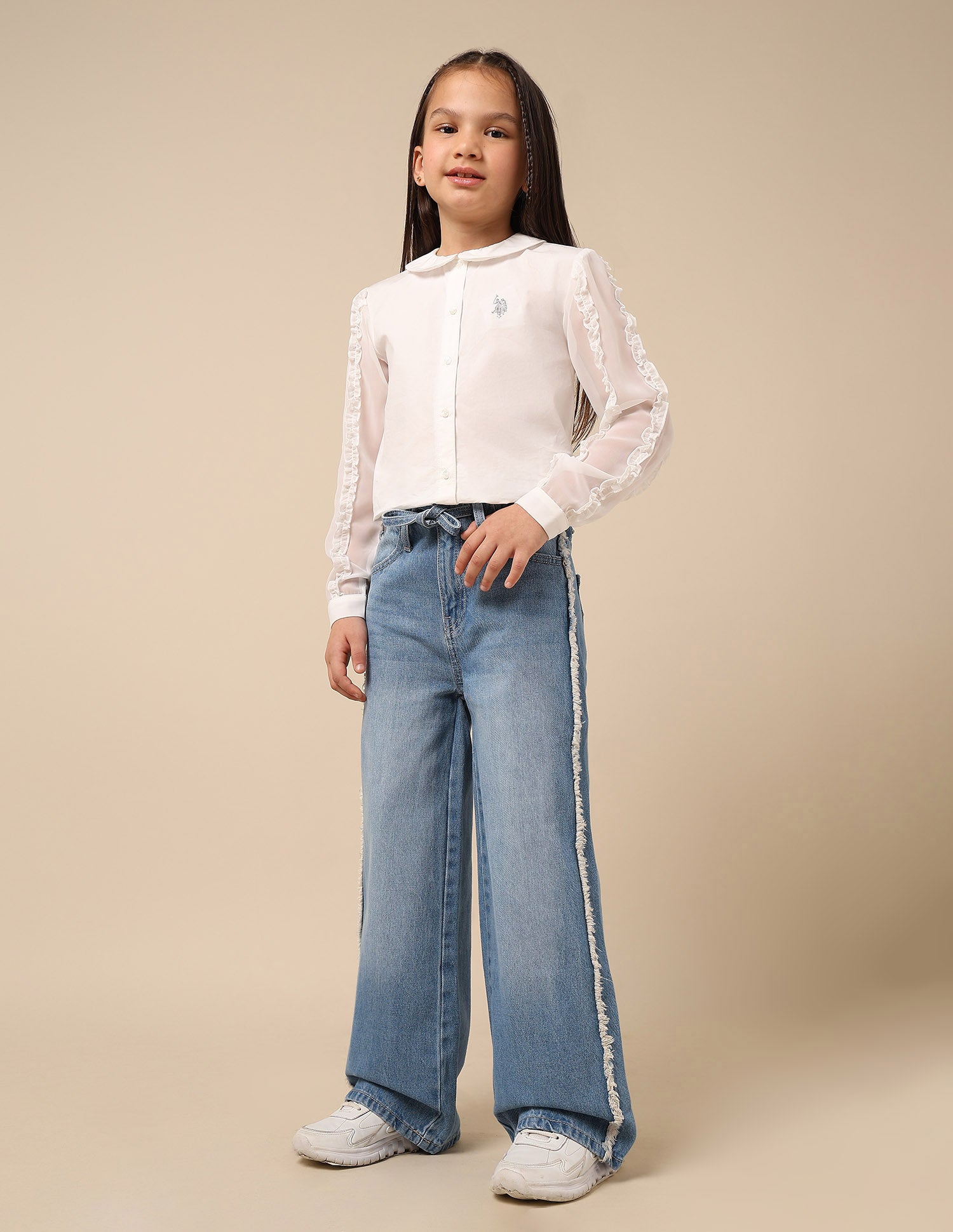 Girls Mid Rise Wide Leg Jeans Blue - U.S. POLO ASSN. | Large