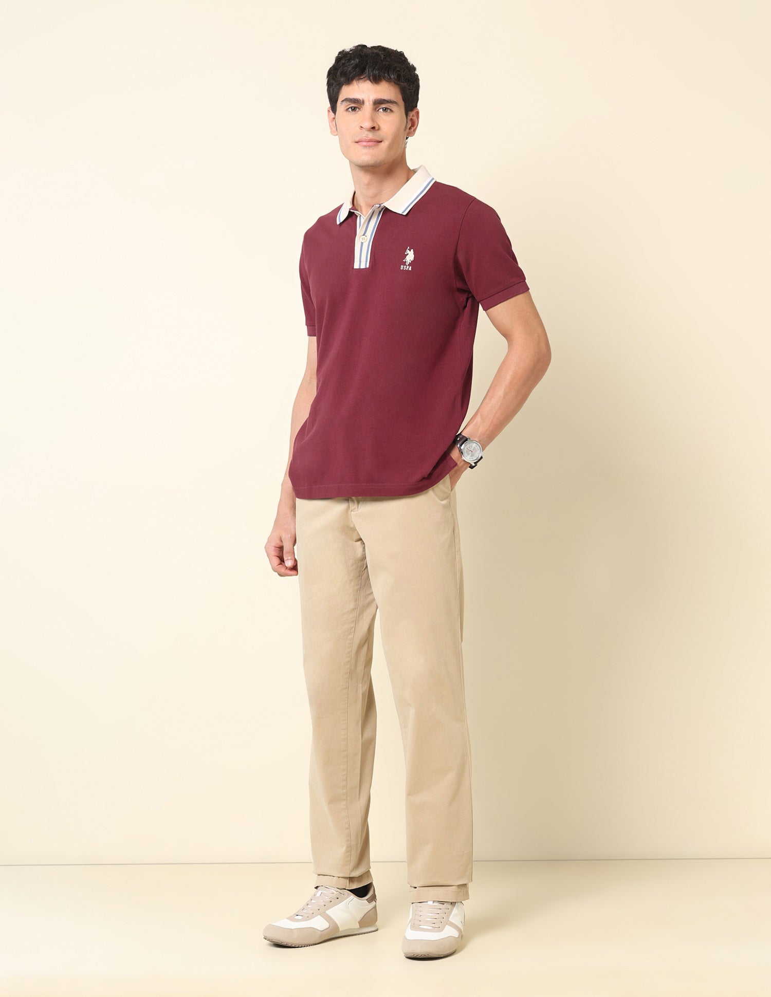 Pure Cotton Slim Fit Classic Polo Shirt Wine - U.S. Polo Assn. India | Large